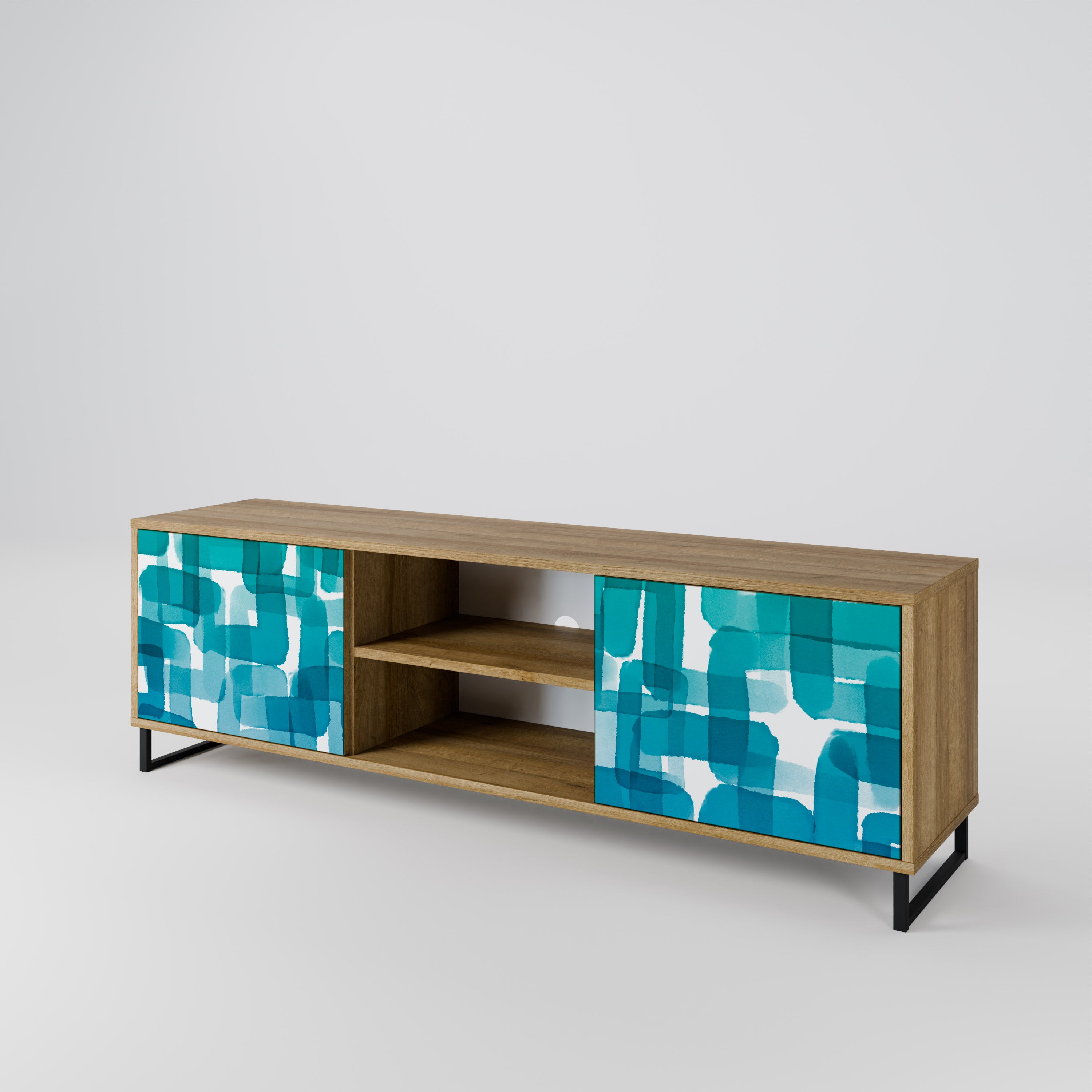 TURQUOISE RECTANGLES 2-Door TV Cabinet