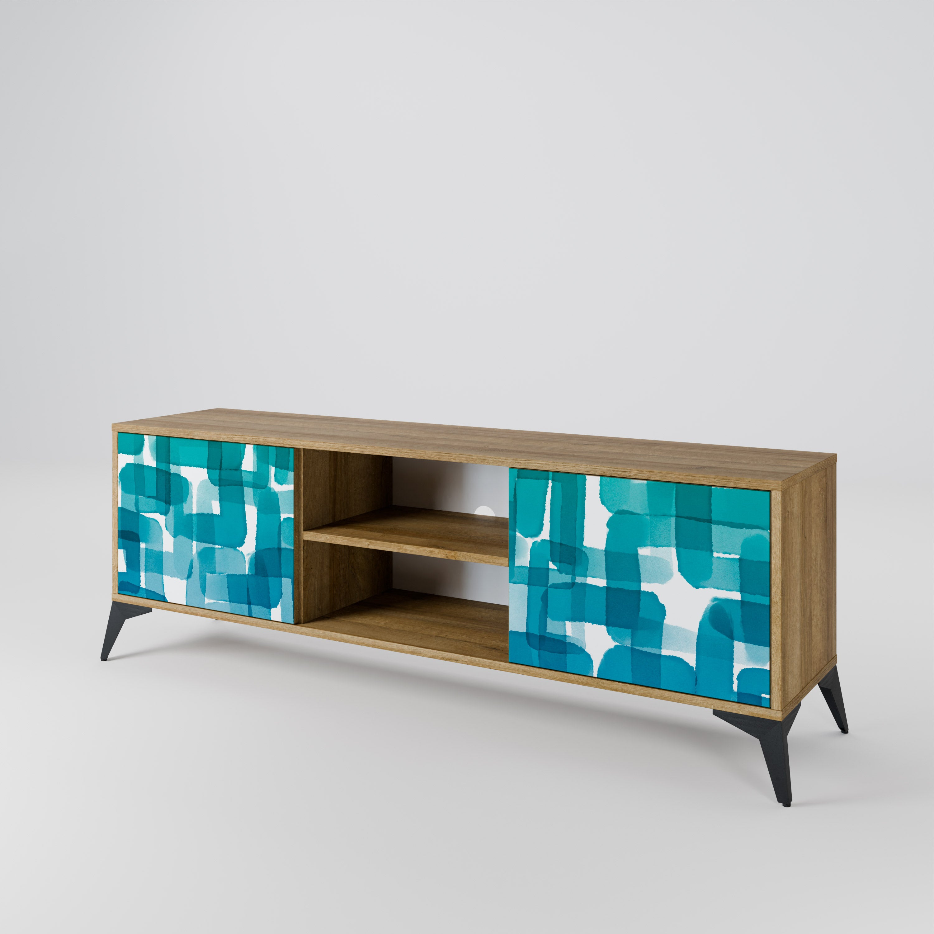 TURQUOISE RECTANGLES 2-Door TV Cabinet