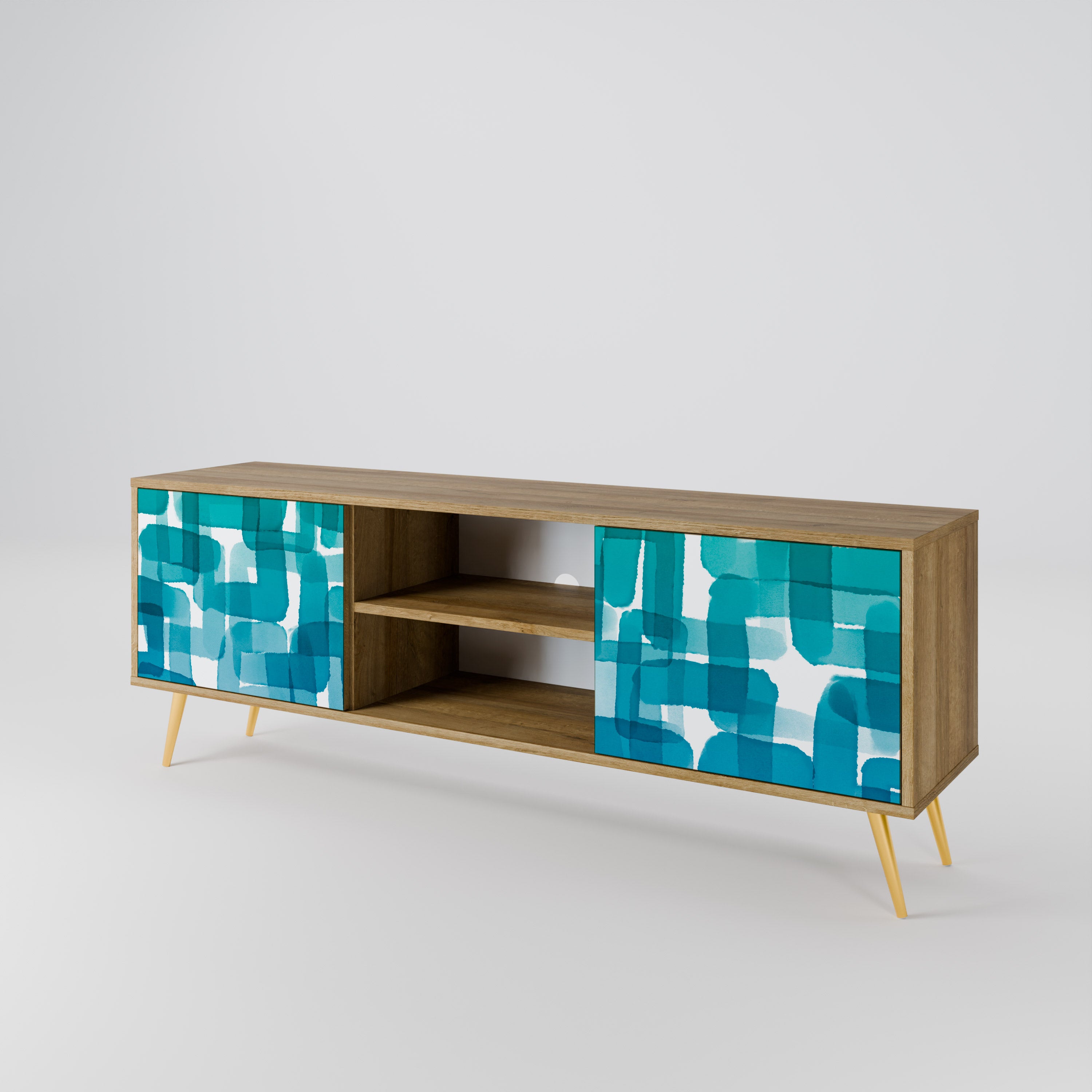 TURQUOISE RECTANGLES 2-Door TV Cabinet