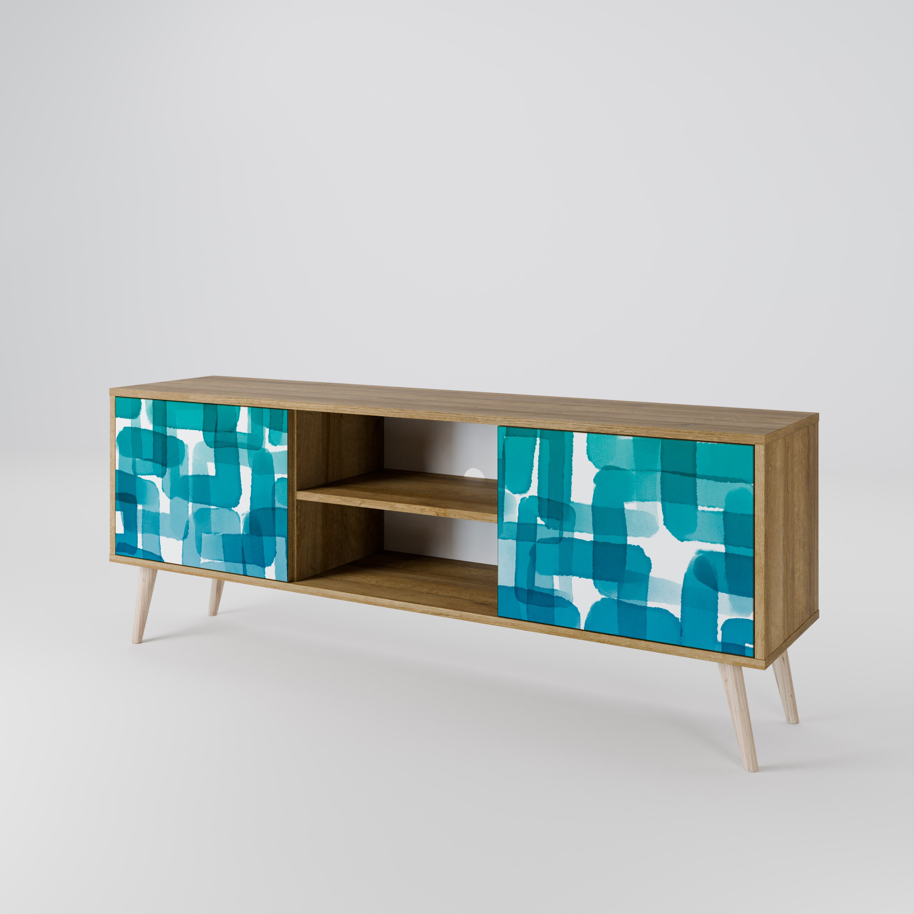 TURQUOISE RECTANGLES 2-Door TV Cabinet