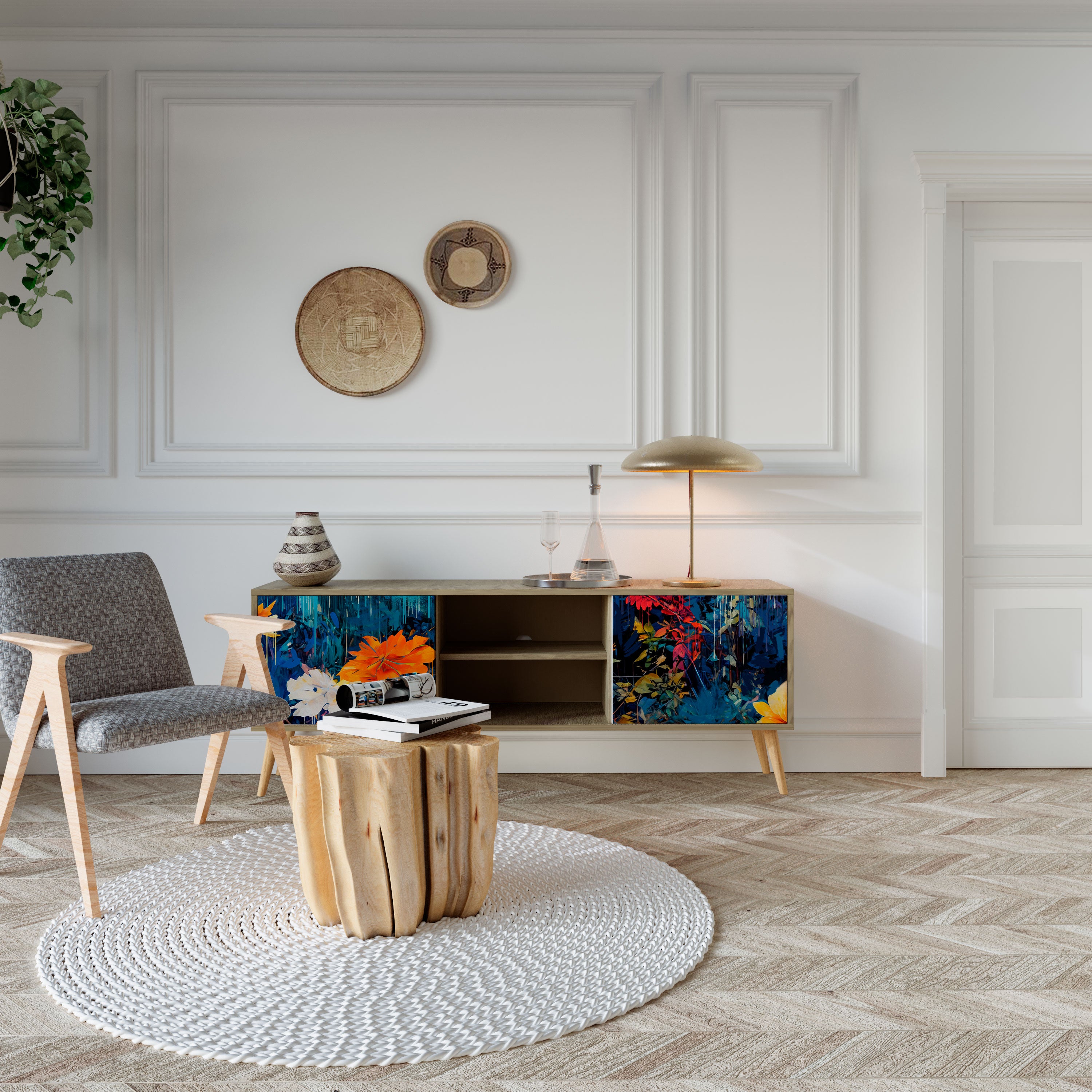 MIDNIGHT BLOSSOM 2-Door TV Cabinet