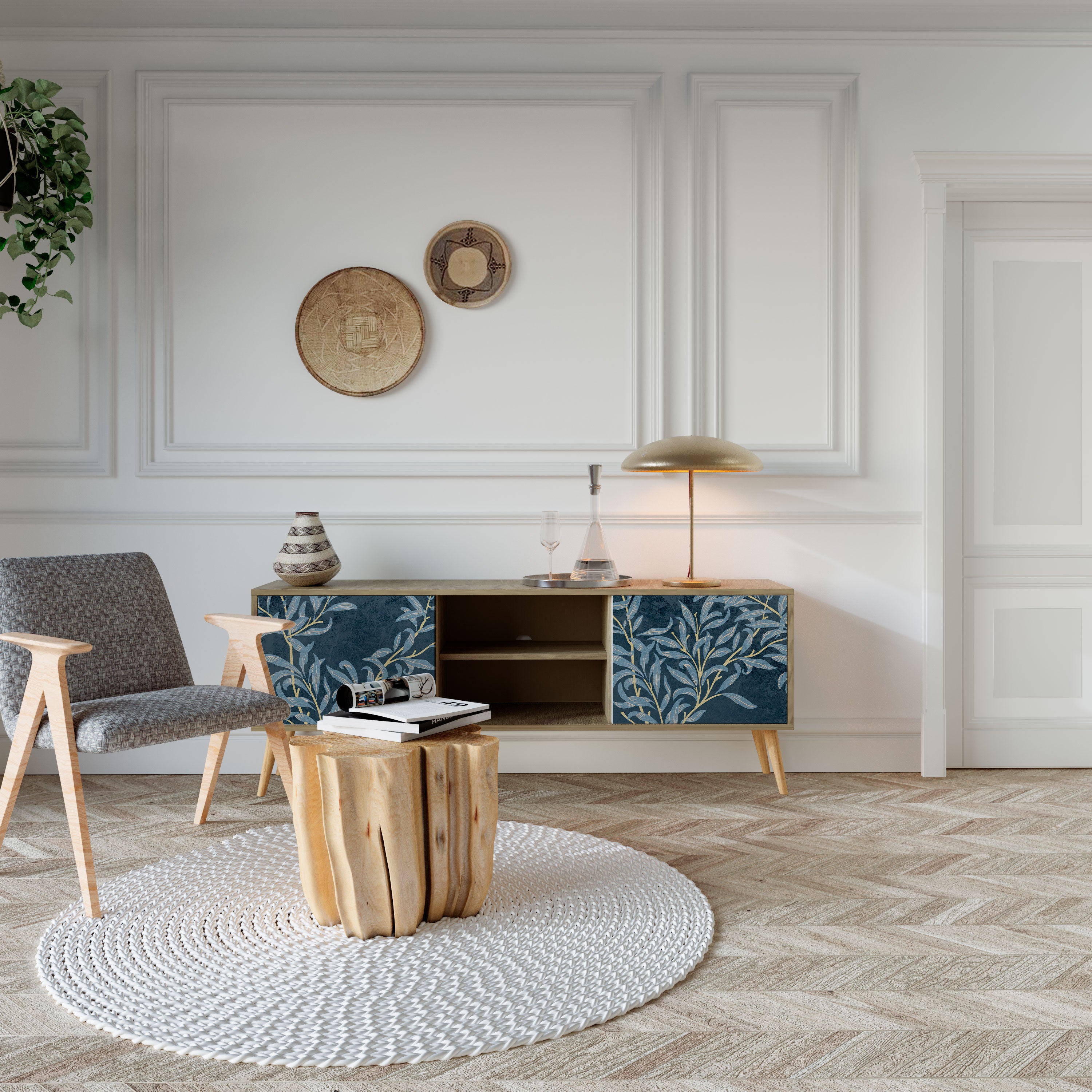 BLUE LEAVES 2-Door TV Cabinet