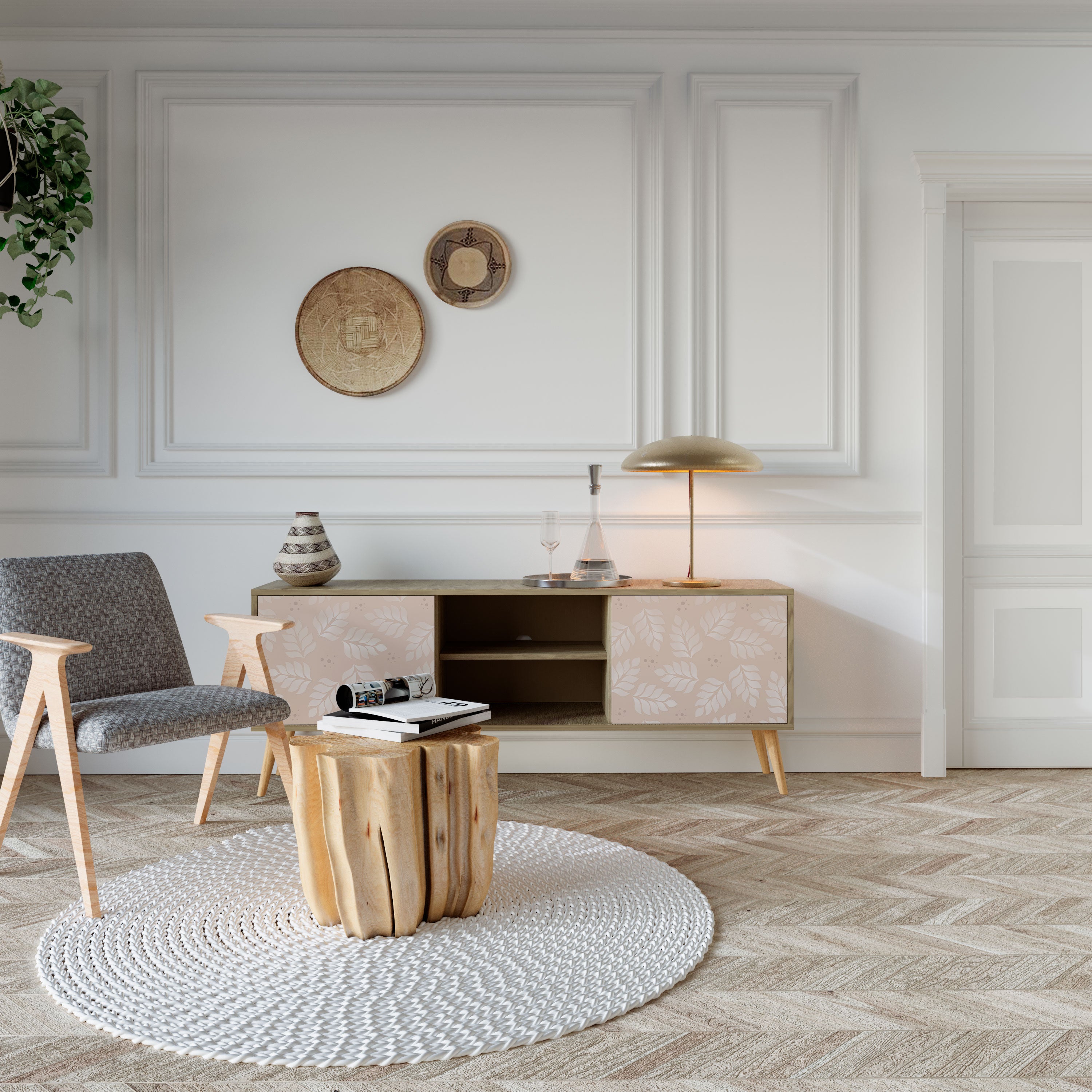 LEAVES ON BEIGE 2-Door TV Cabinet