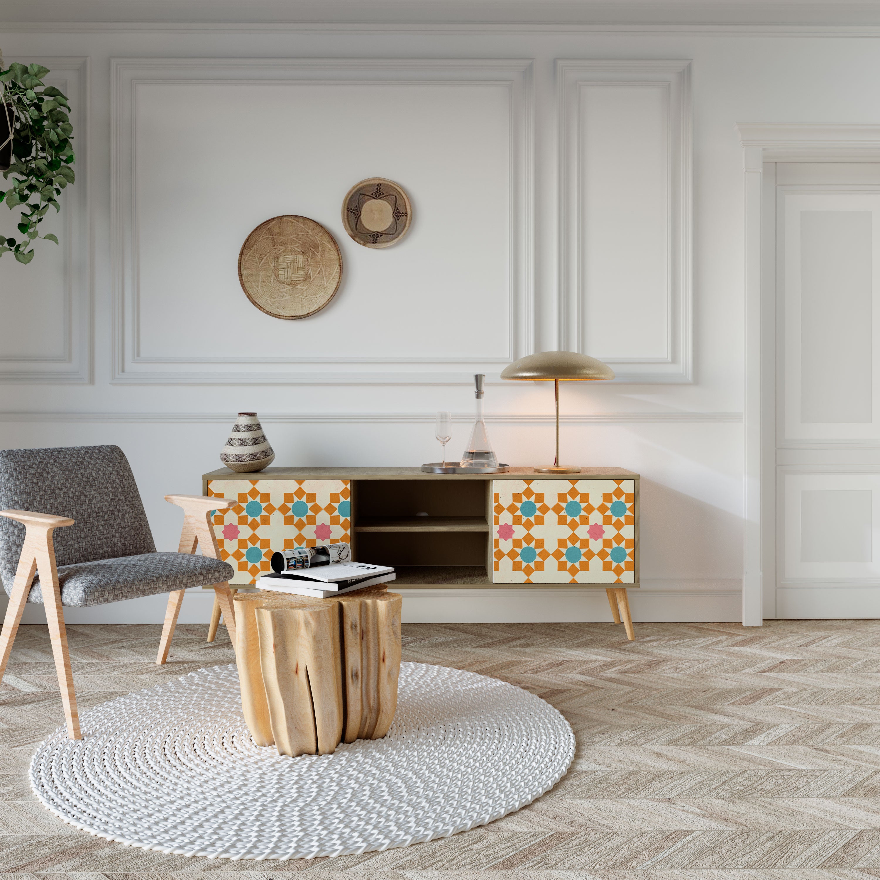 FLORAL DECOR 2-Door TV Cabinet