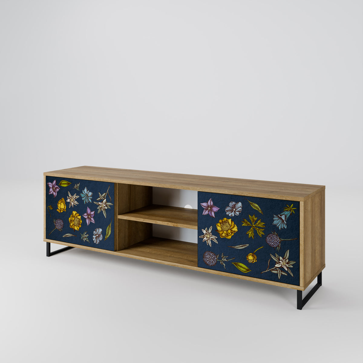 FLOWERS ON NAVY BLUE Dvoudveřový TV stolek