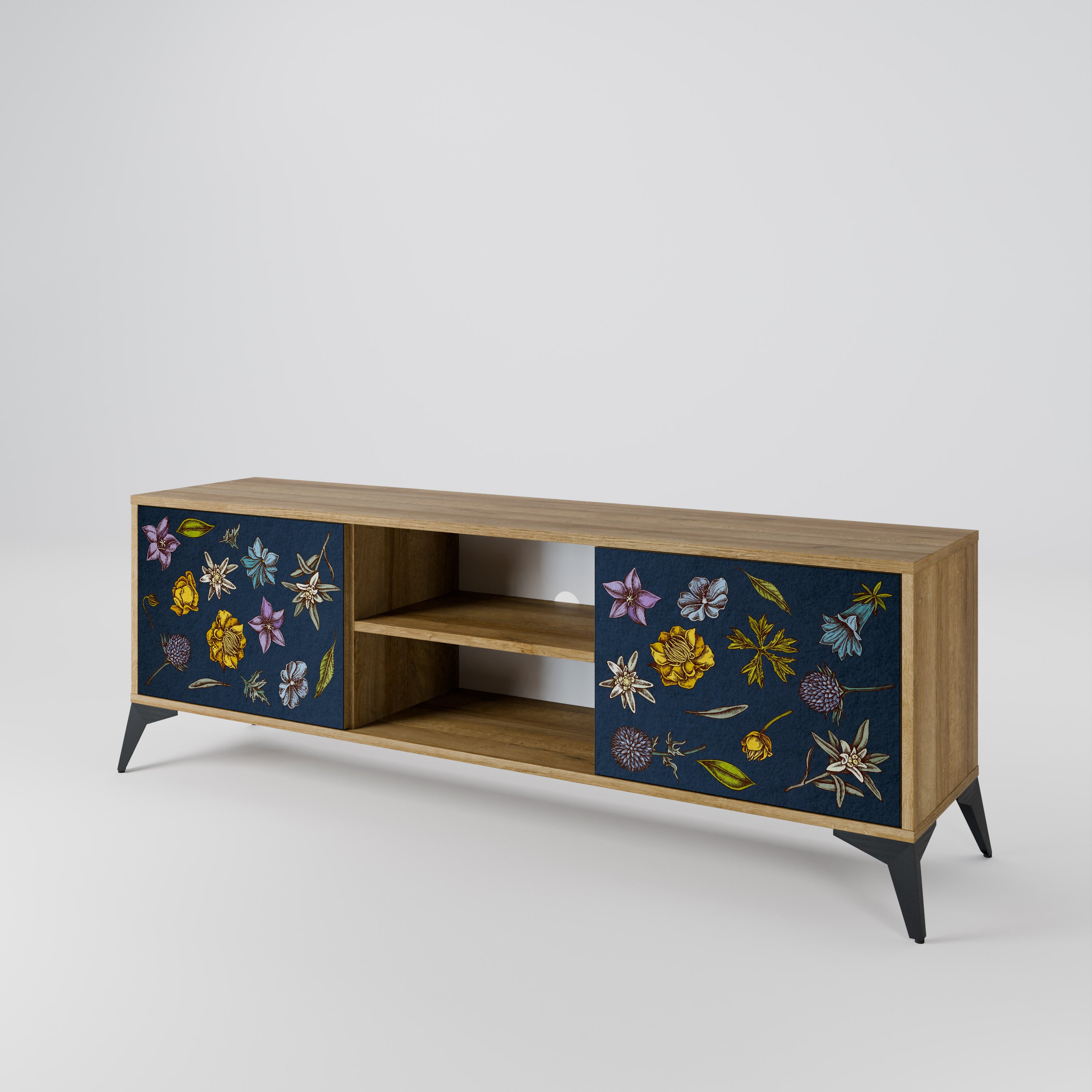 FLOWERS ON NAVY BLUE 2-Door TV Cabinet