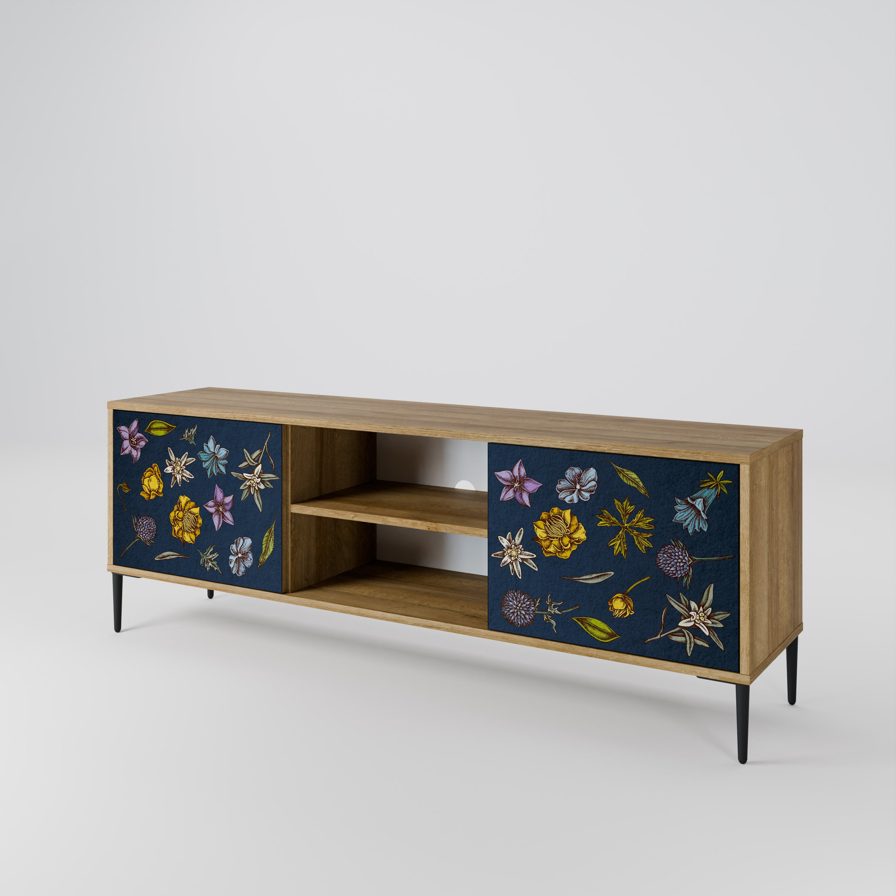 FLOWERS ON NAVY BLUE 2-Door TV Cabinet