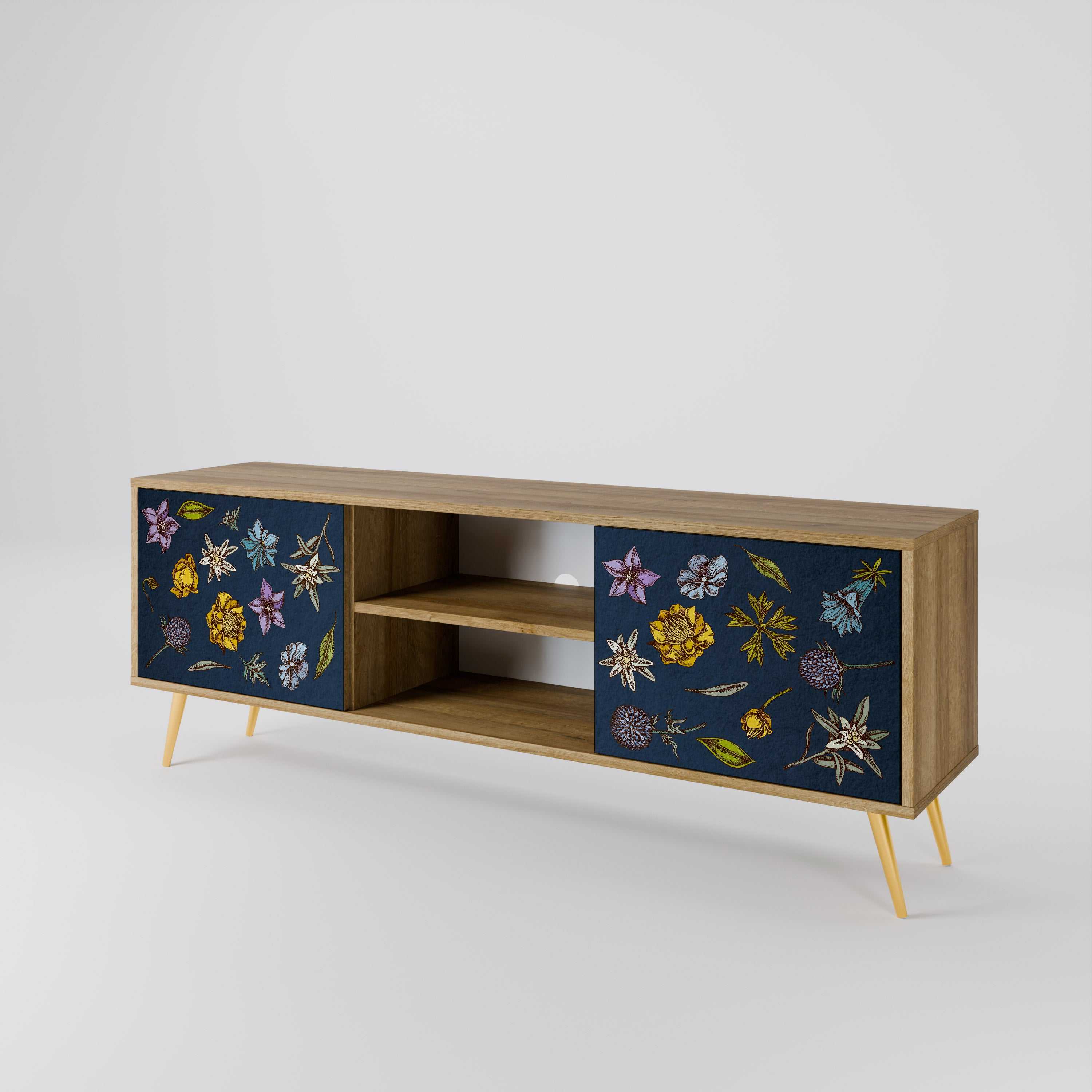FLOWERS ON NAVY BLUE 2-Door TV Cabinet