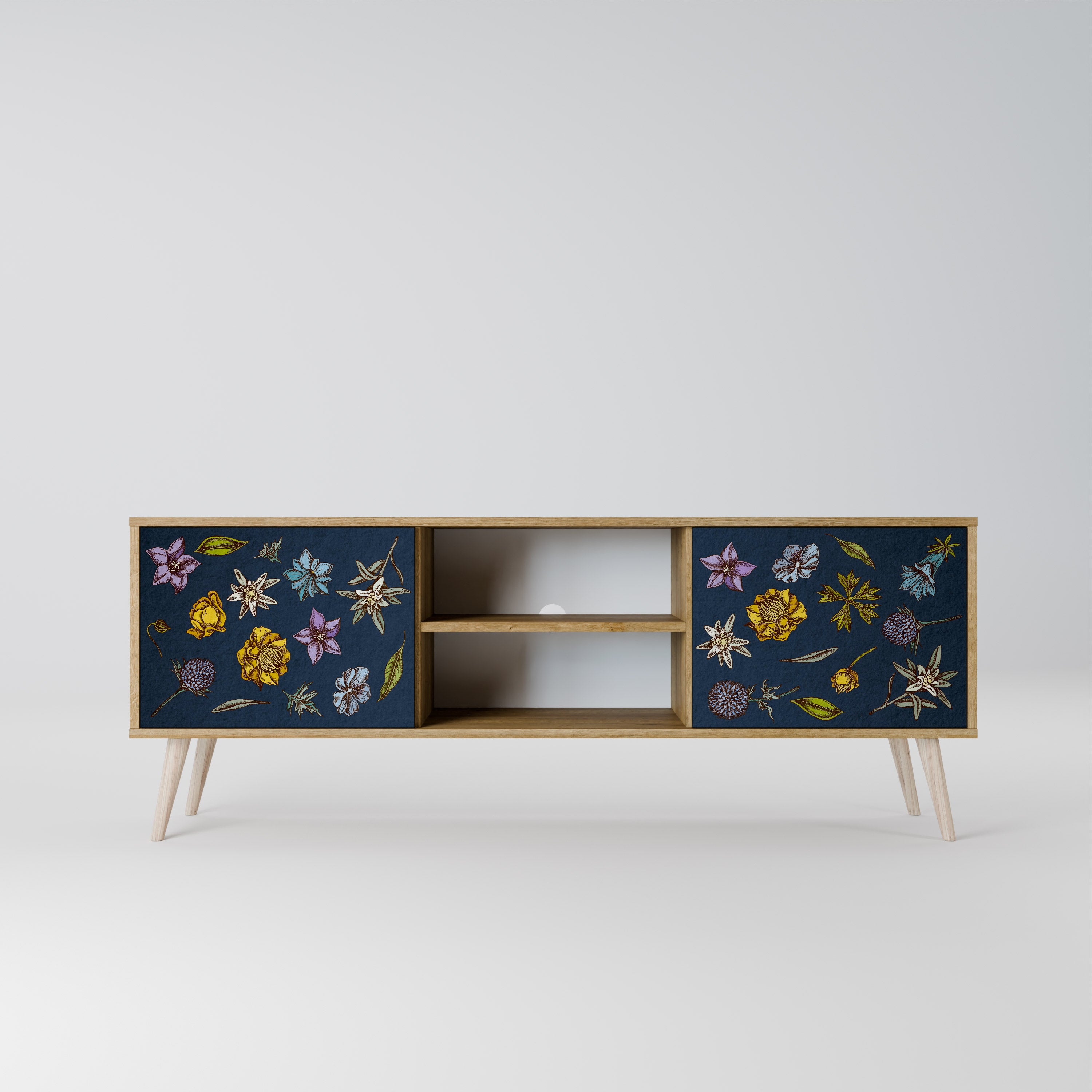 FLOWERS ON NAVY BLUE 2-Door TV Cabinet