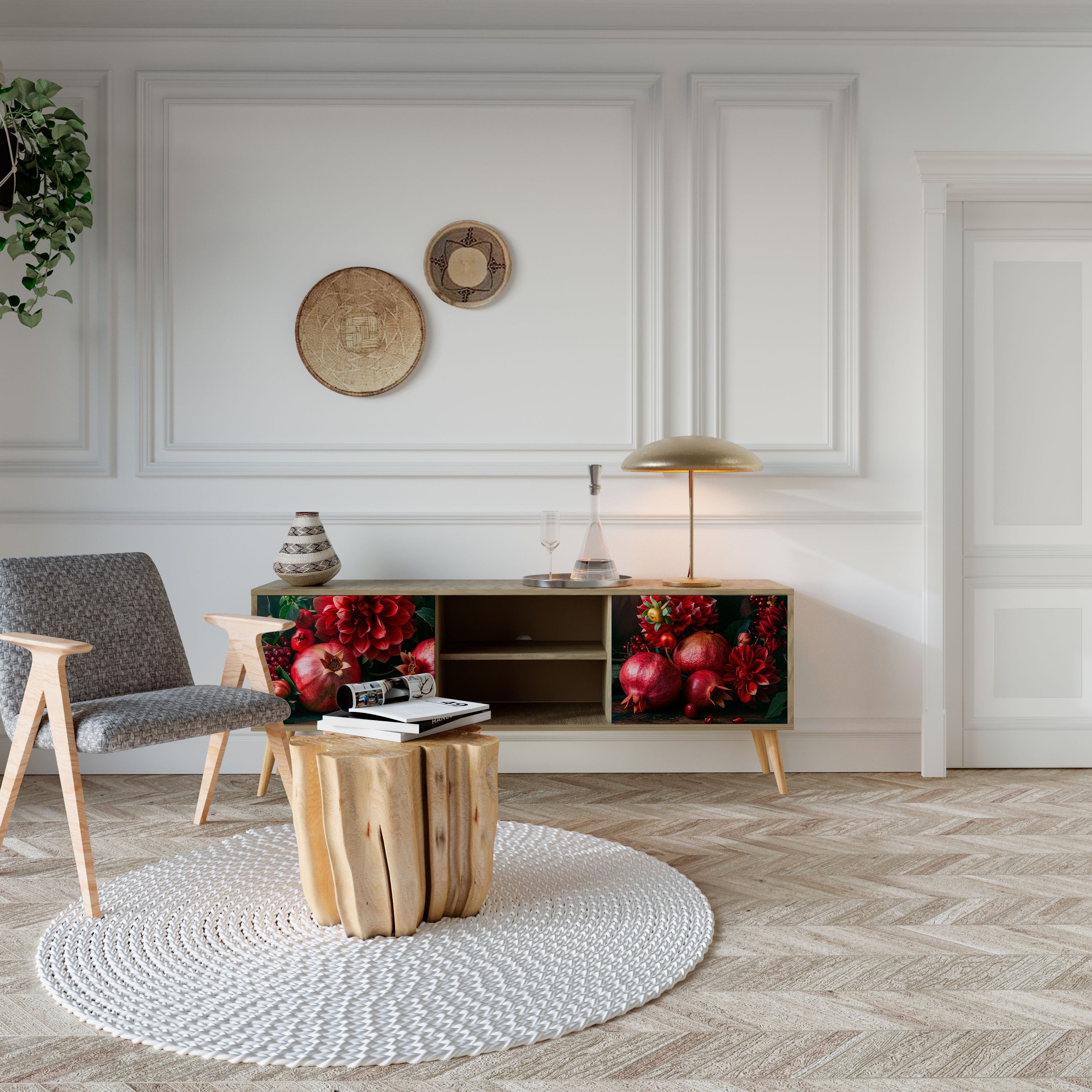 DAHLIAS AND POMEGRANATES 2-Door TV Cabinet