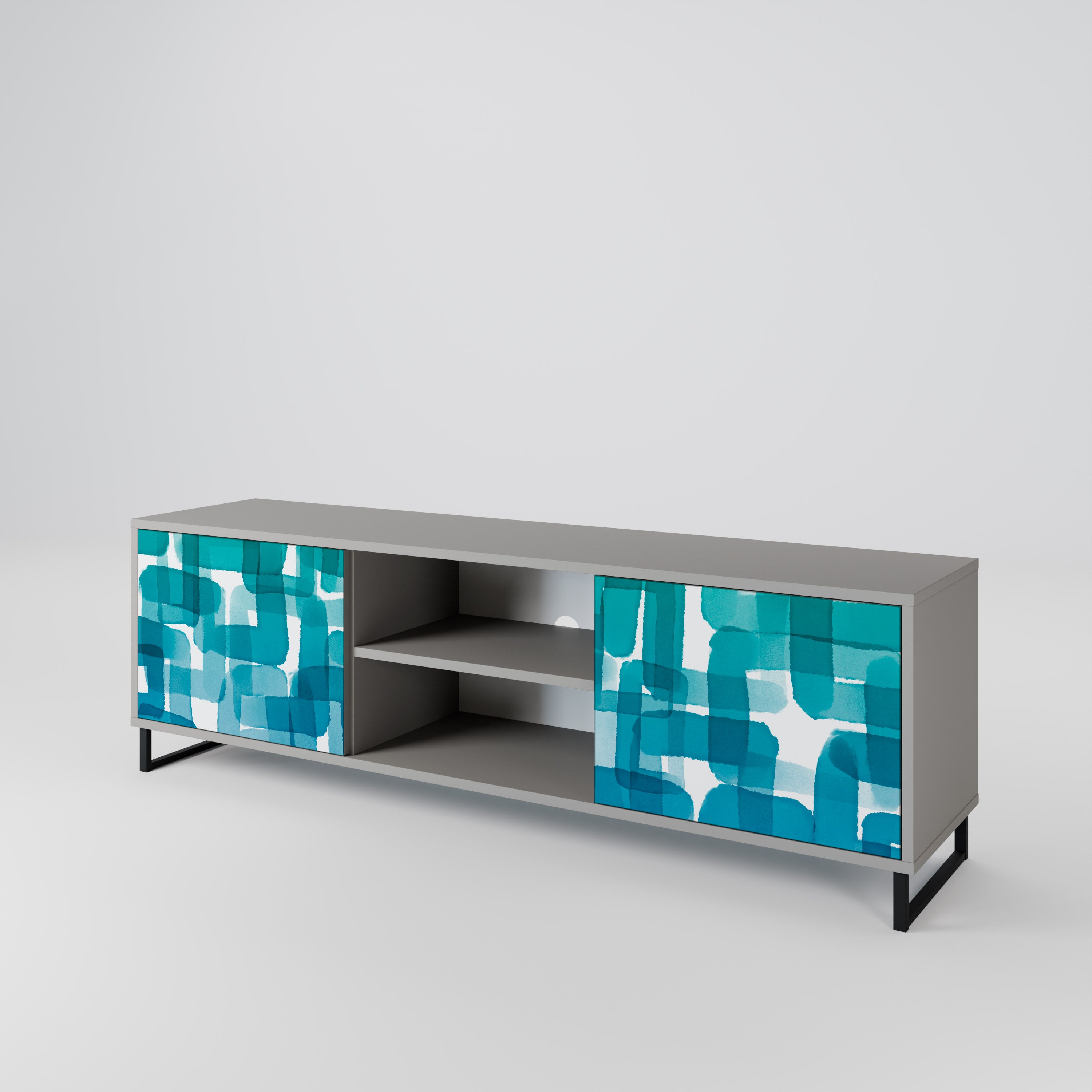 TURQUOISE RECTANGLES 2-Door TV Cabinet