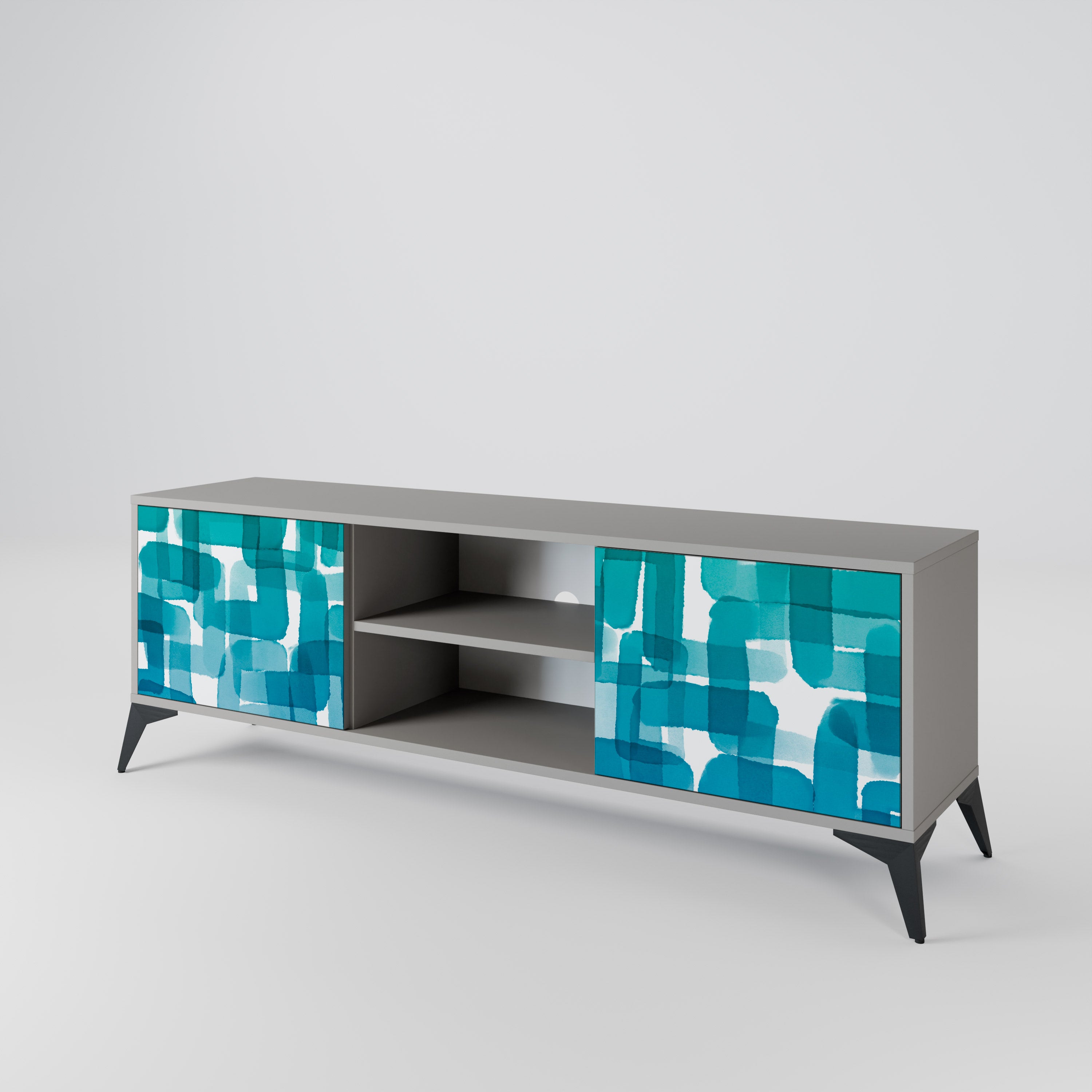 TURQUOISE RECTANGLES 2-Door TV Cabinet