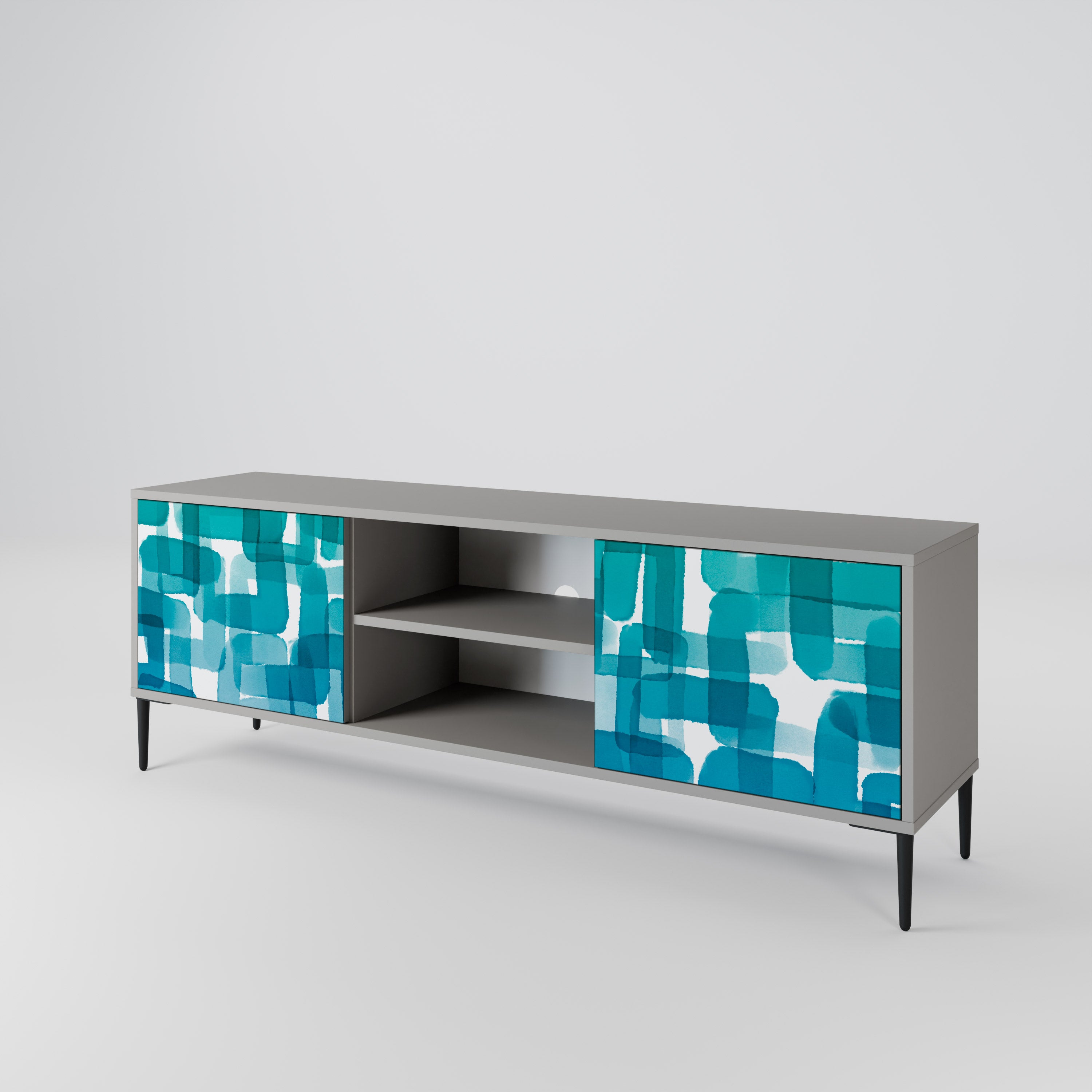 TURQUOISE RECTANGLES 2-Door TV Cabinet
