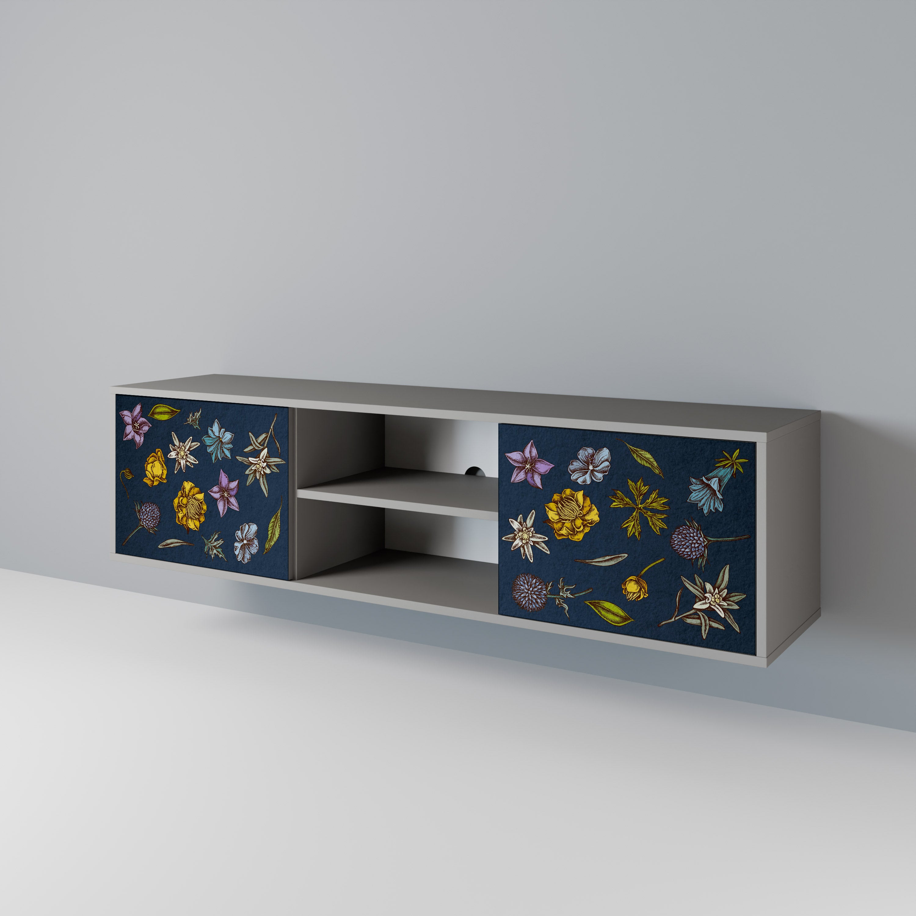 FLOWERS ON NAVY BLUE 2-Door TV Cabinet