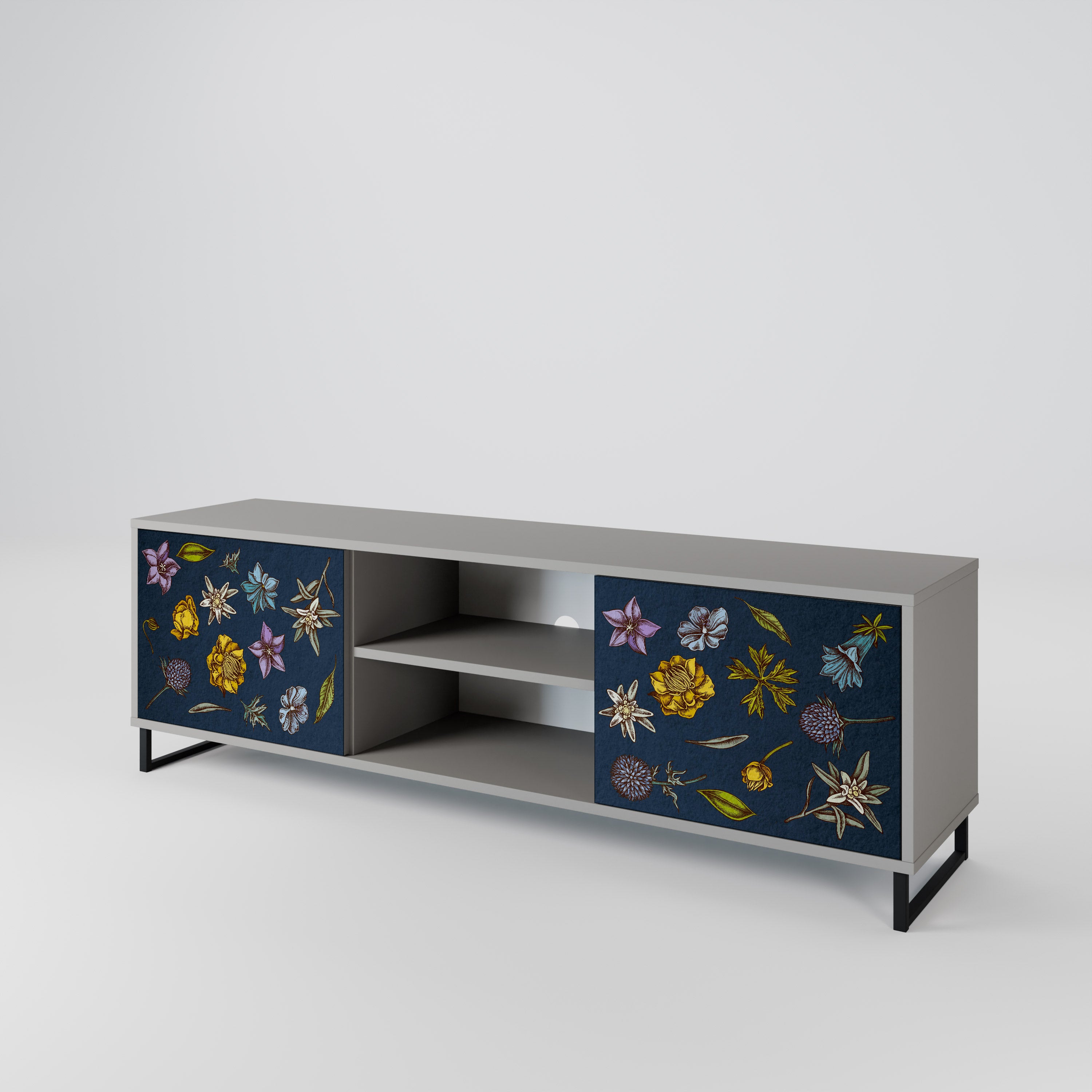 FLOWERS ON NAVY BLUE 2-Door TV Cabinet