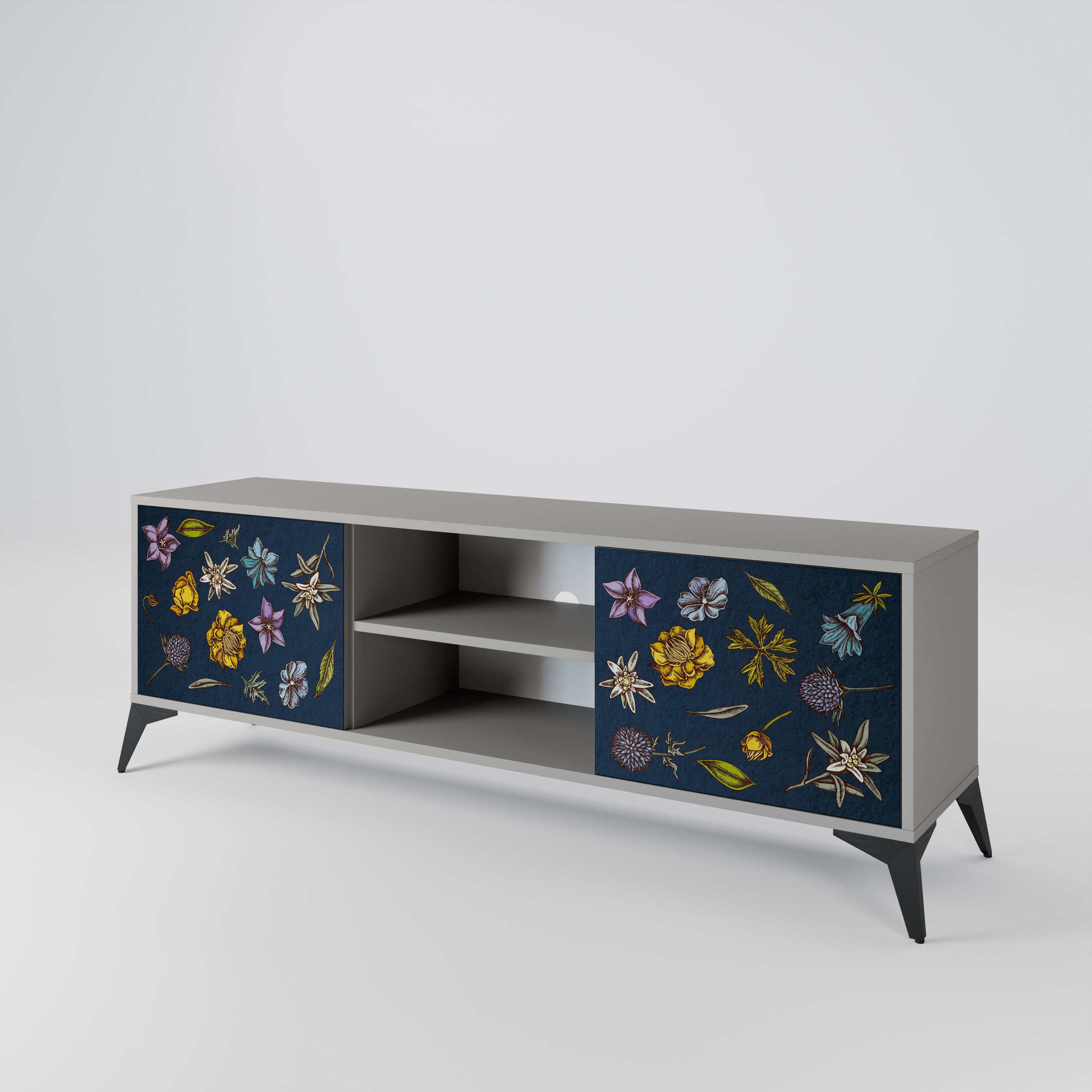 FLOWERS ON NAVY BLUE 2-Door TV Cabinet