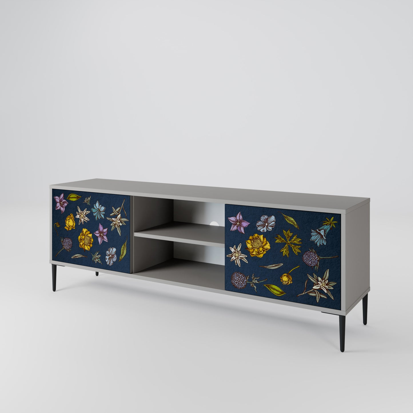 FLOWERS ON NAVY BLUE Dvoudveřový TV stolek