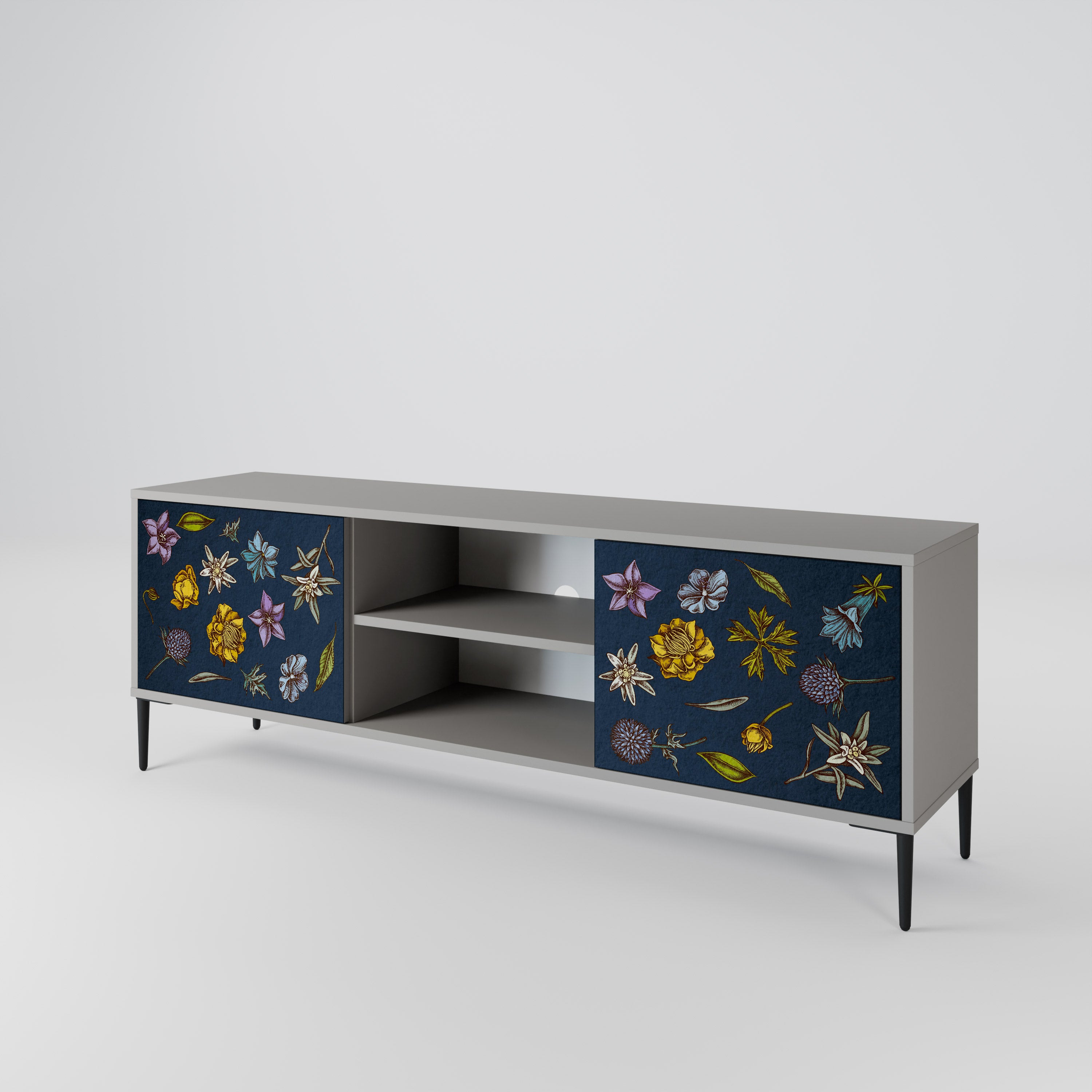 FLOWERS ON NAVY BLUE 2-Door TV Cabinet