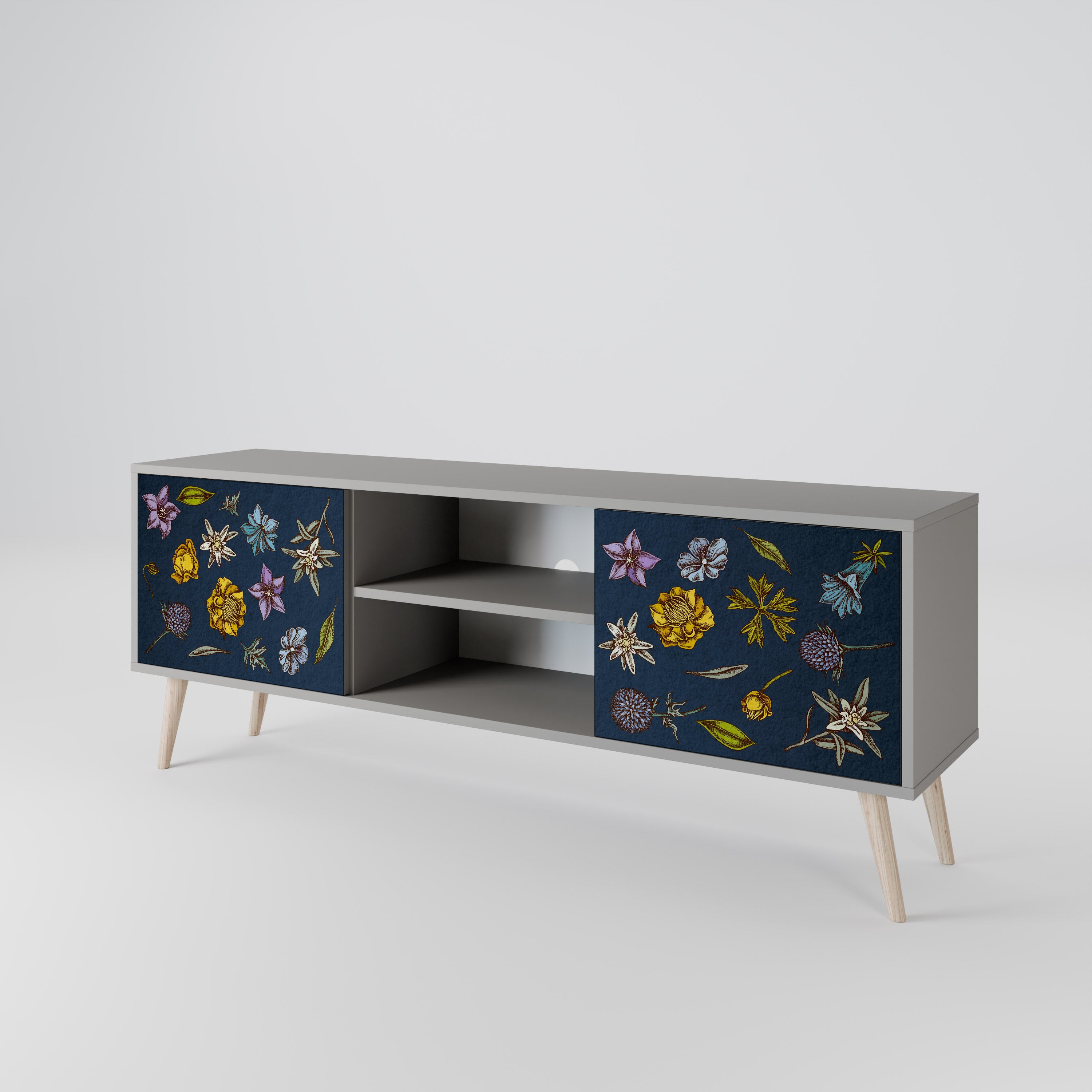 FLOWERS ON NAVY BLUE 2-Door TV Cabinet
