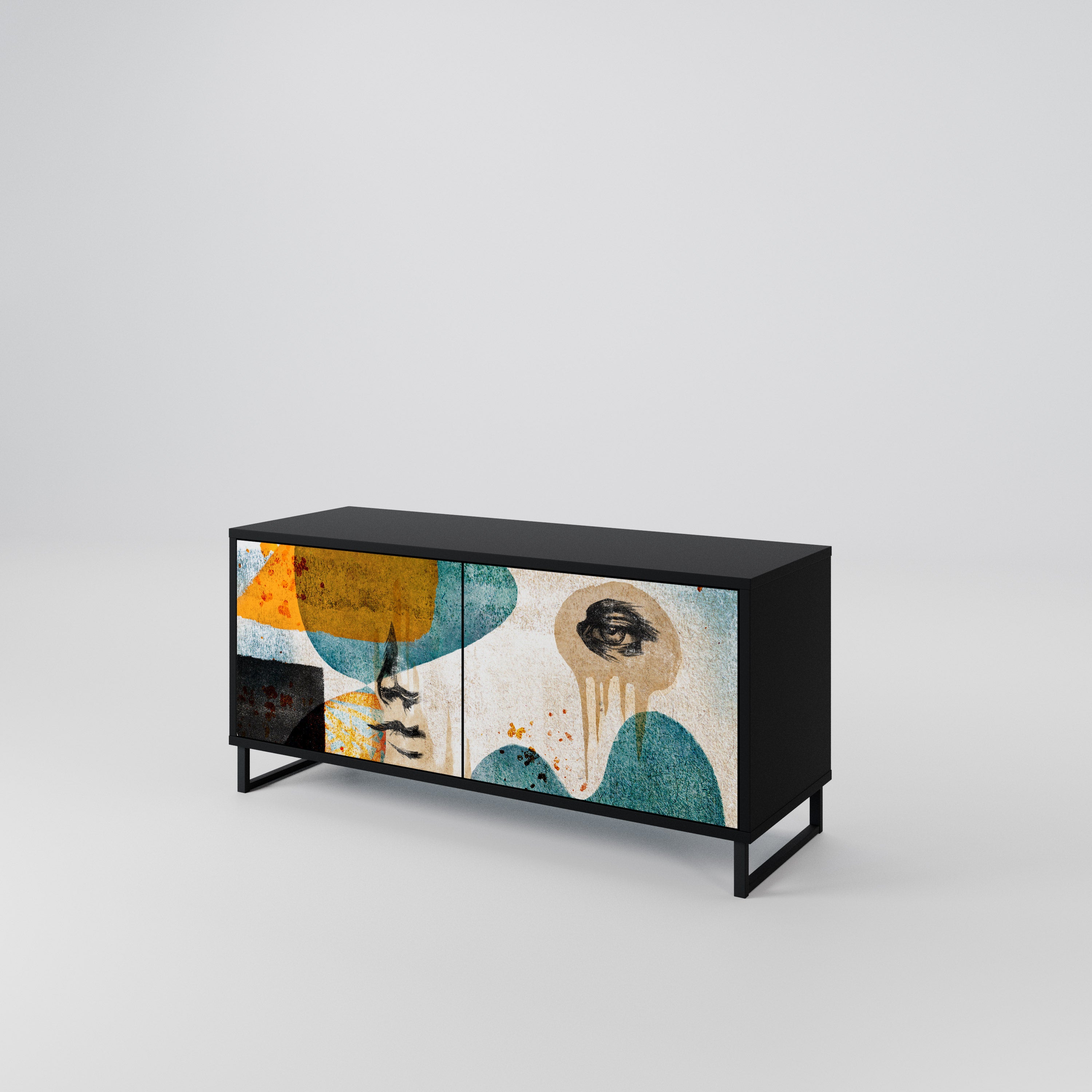 ABSTRACT FACES Compact 2-Door TV Cabinet