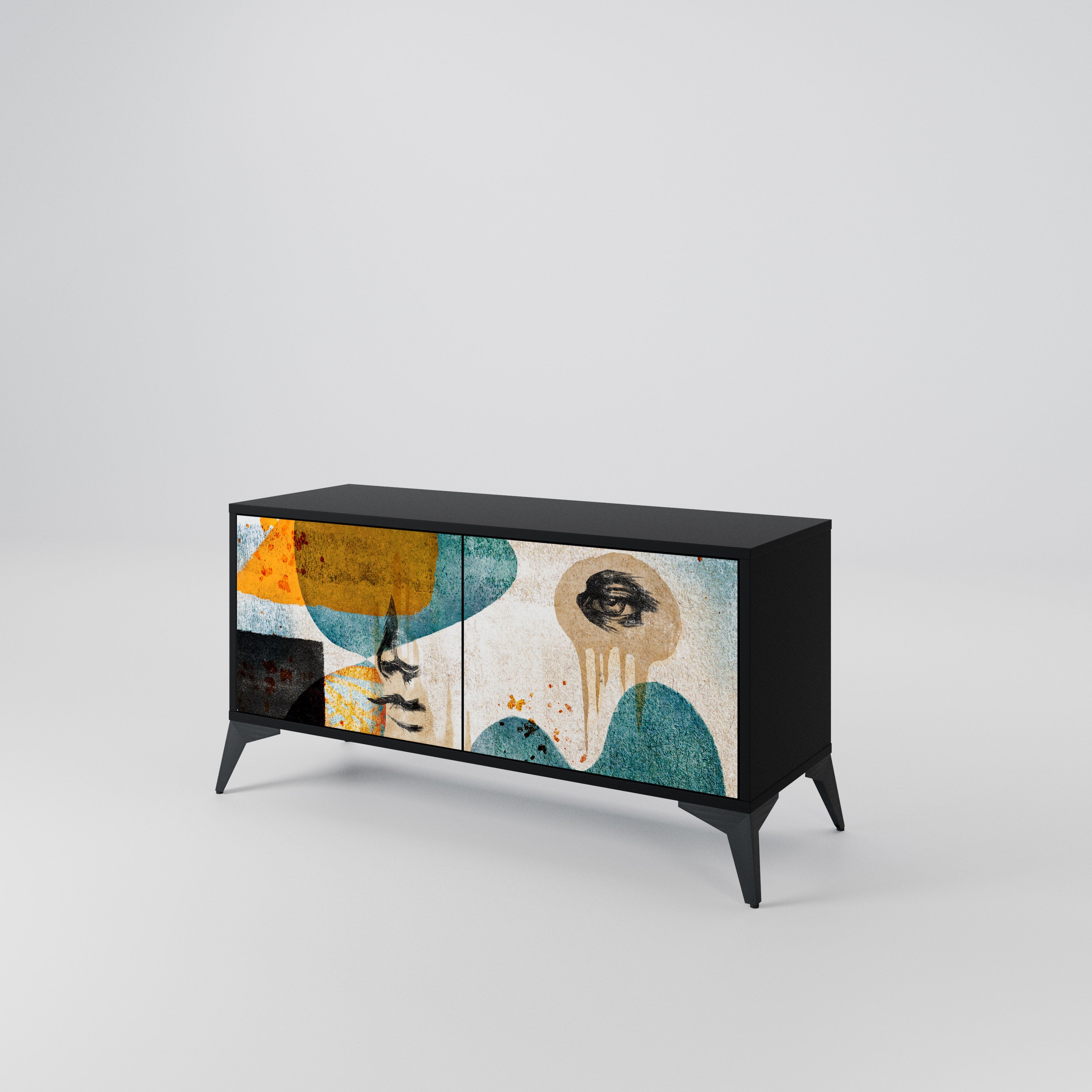ABSTRACT FACES Compact 2-Door TV Cabinet