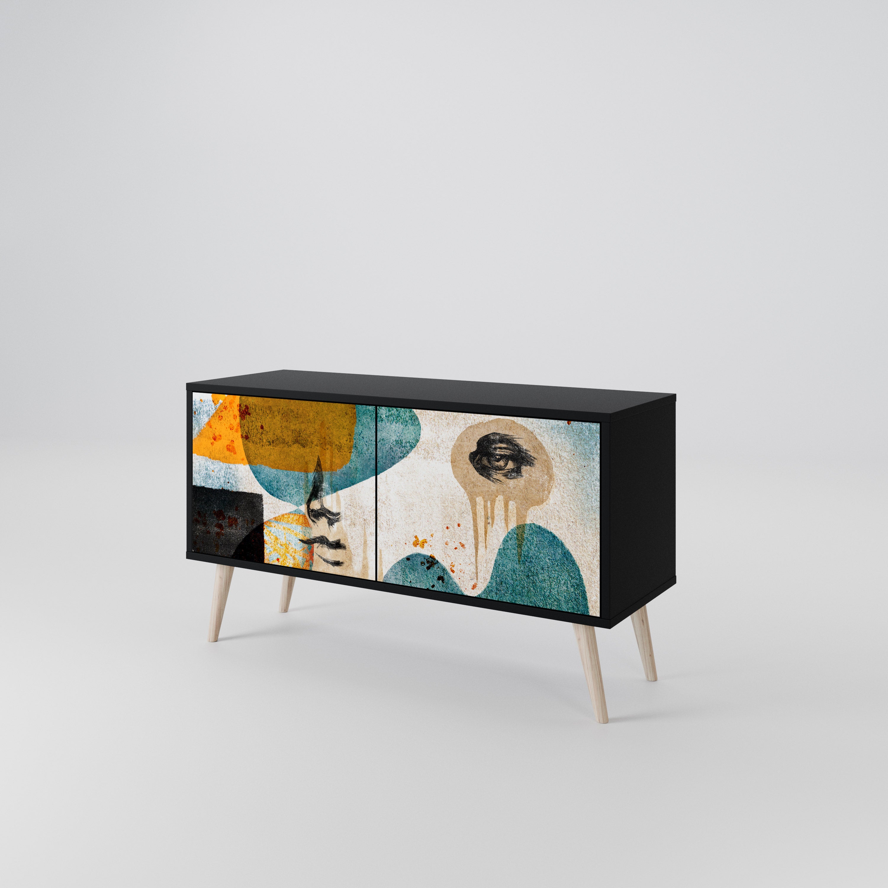 ABSTRACT FACES Compact 2-Door TV Cabinet