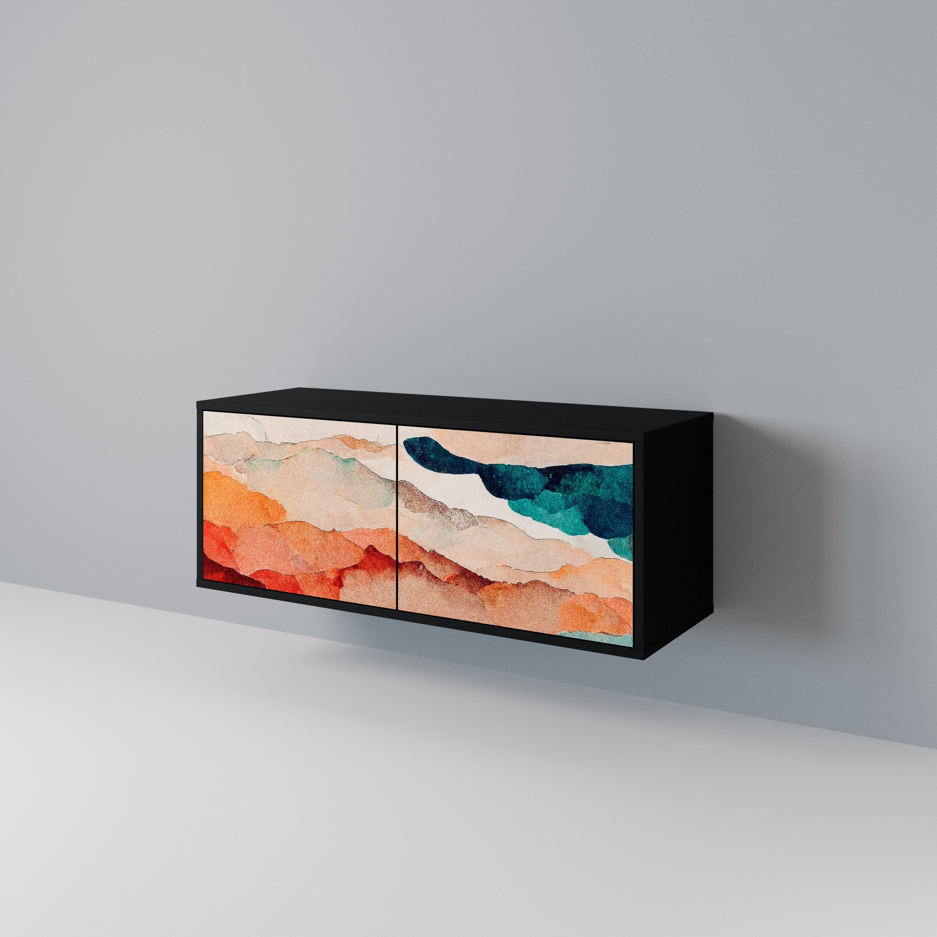 ABSTRACT LANDSCAPE Compact 2-Door TV Cabinet