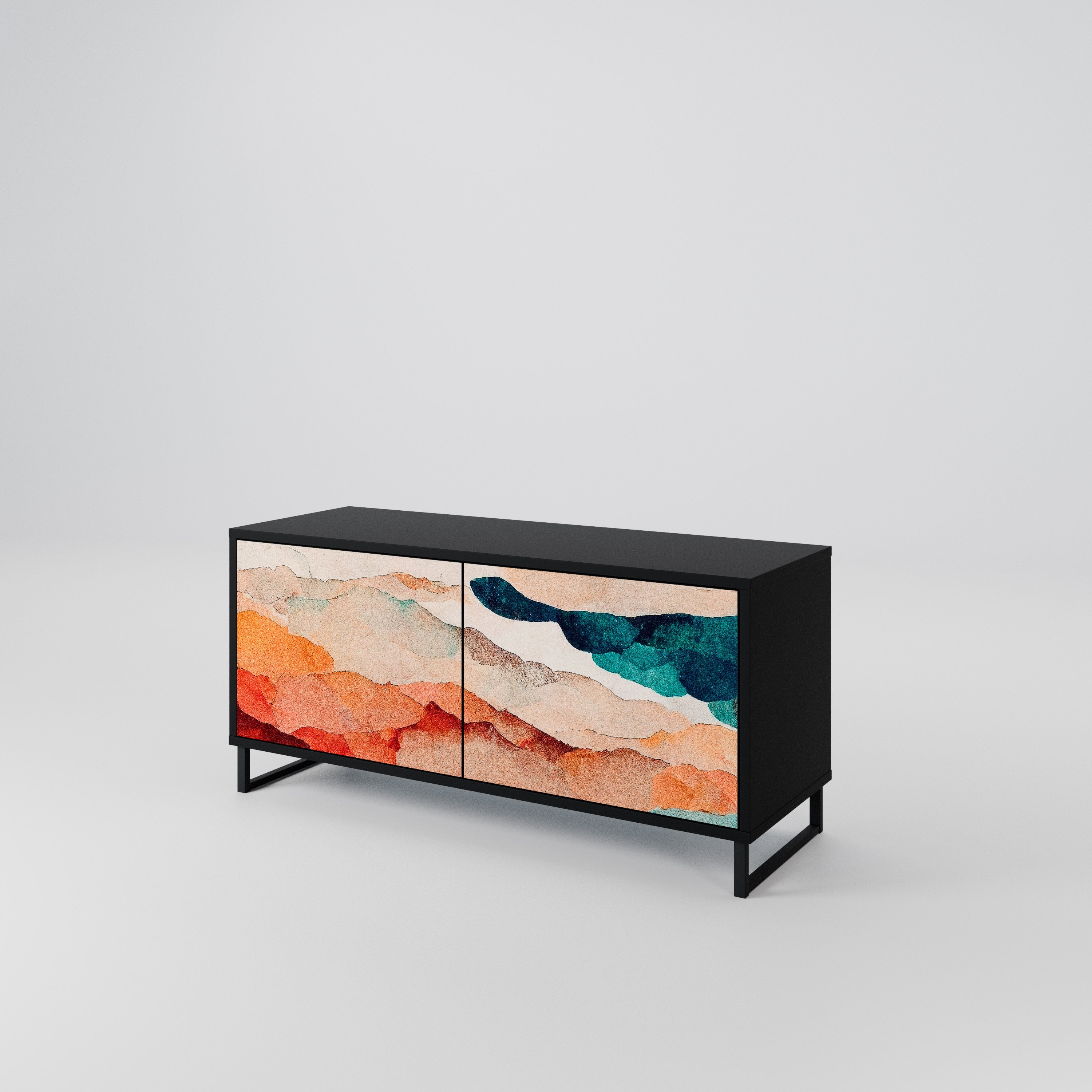 ABSTRACT LANDSCAPE Compact 2-Door TV Cabinet