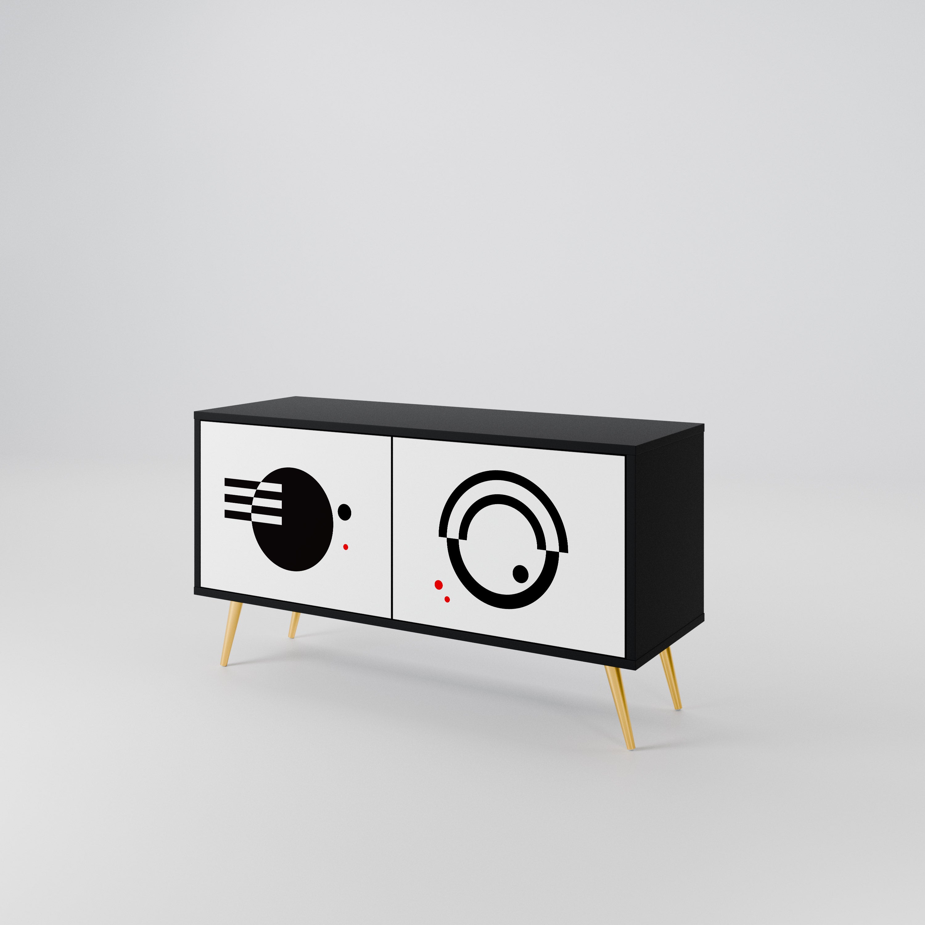 BLACK AND WHITE COMBINATION Compact 2-Door TV Cabinet