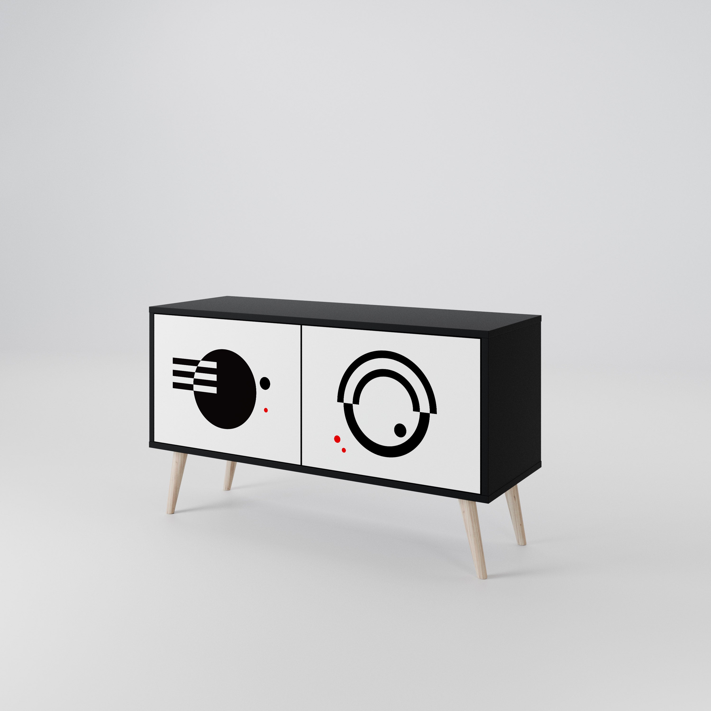 BLACK AND WHITE COMBINATION Compact 2-Door TV Cabinet