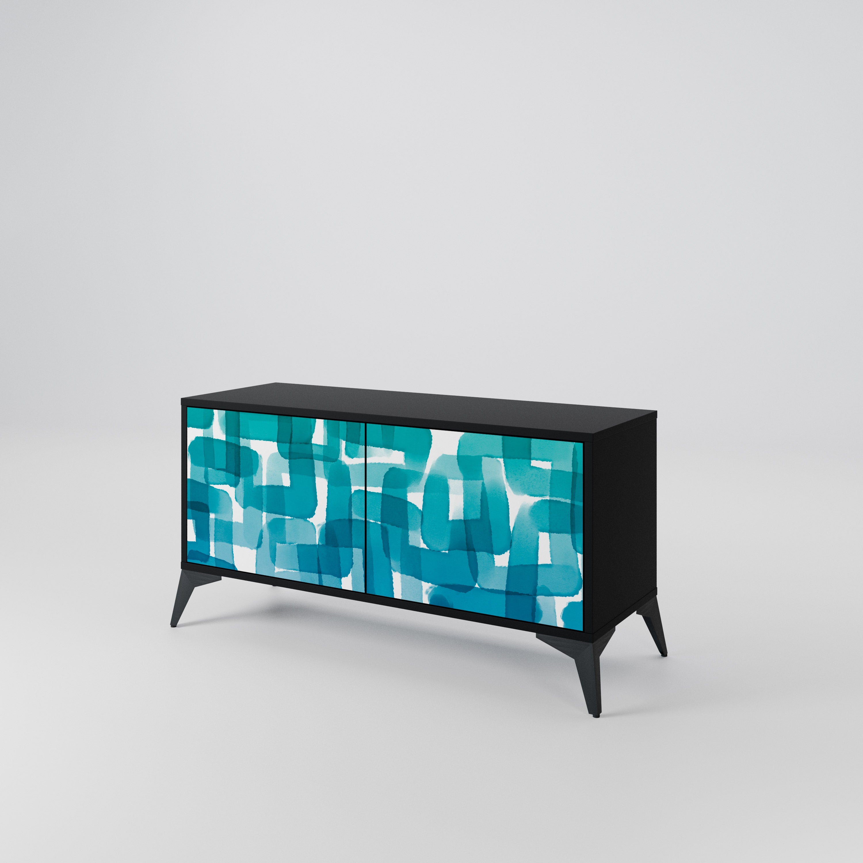 TURQUOISE RECTANGLES Compact 2-Door TV Cabinet