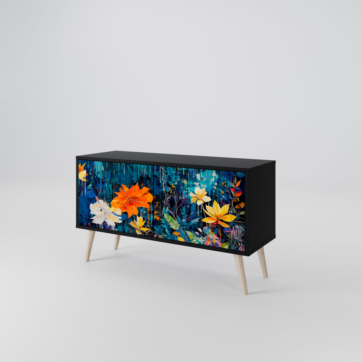 MIDNIGHT BLOSSOM Kompaktní dvoudveřový TV stolek