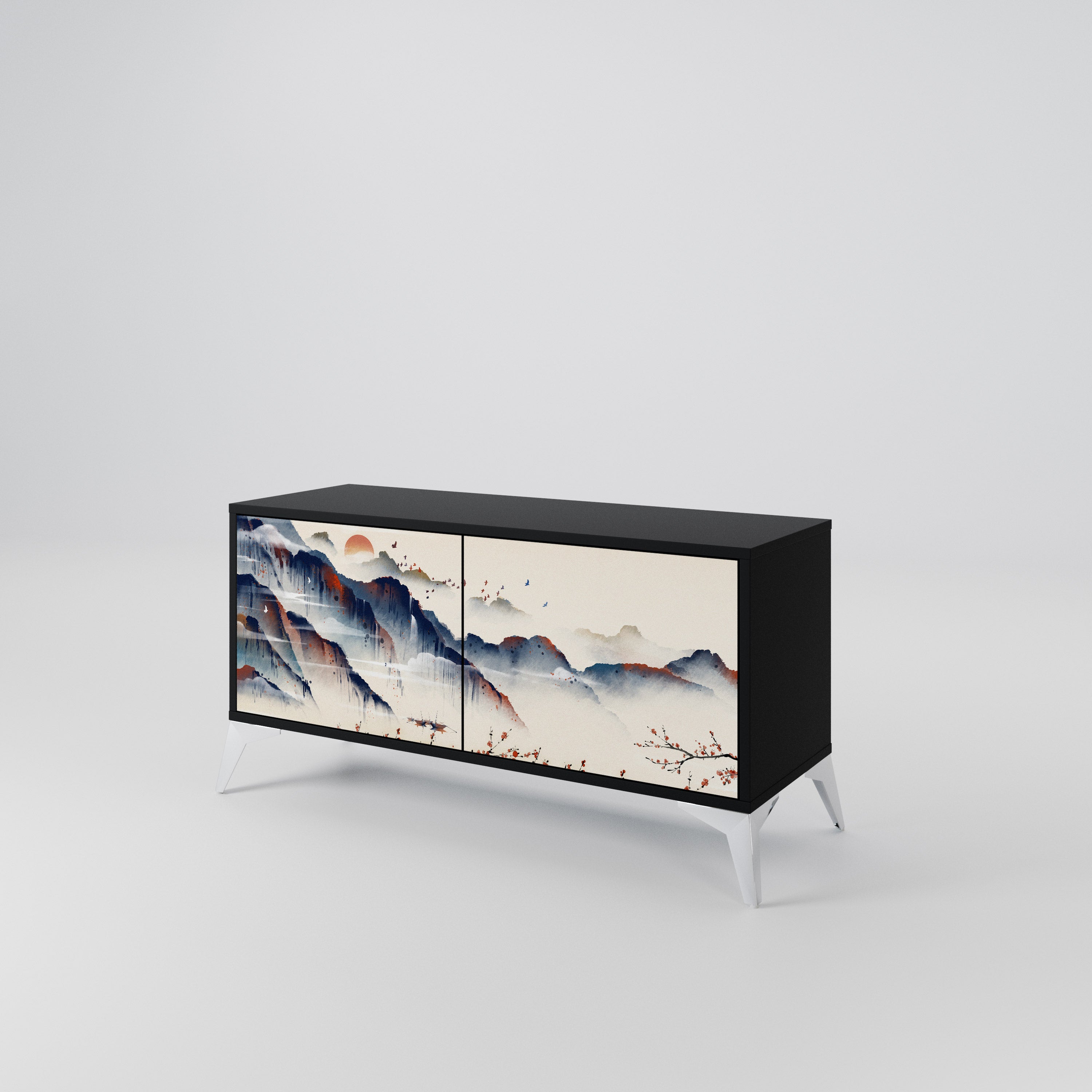 JAPANESE LANDSCAPE Compact 2-Door TV Cabinet