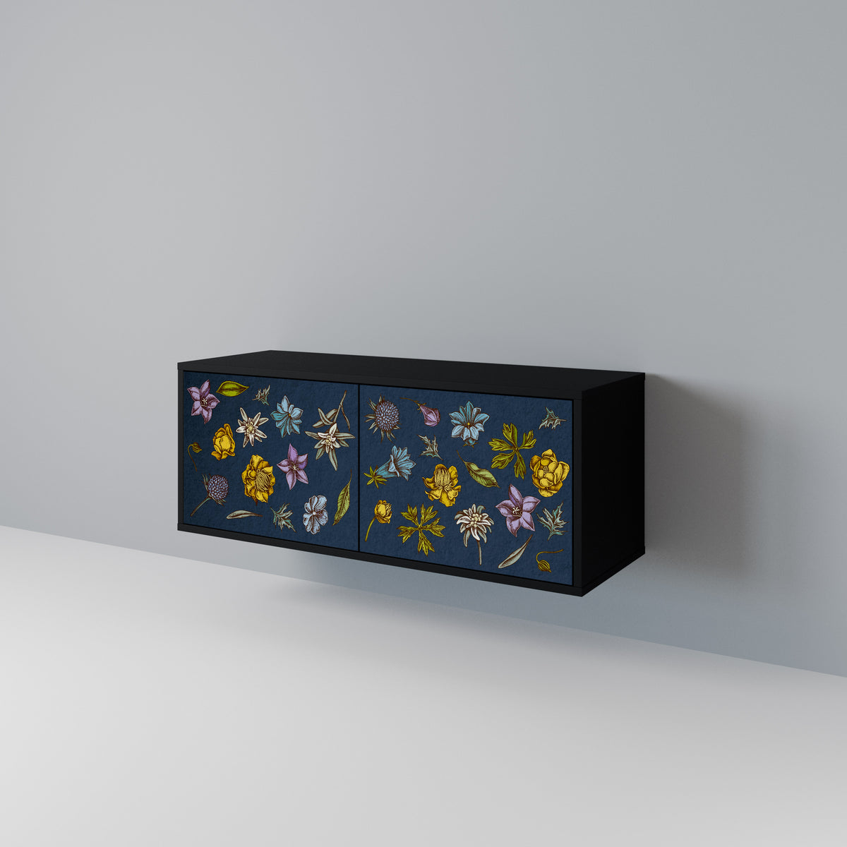 FLOWERS ON NAVY BLUE Kompaktní dvoudveřový TV stolek