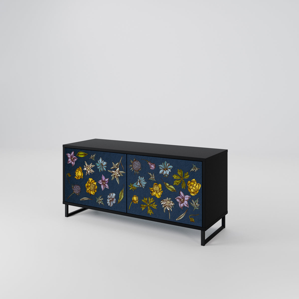 FLOWERS ON NAVY BLUE Kompaktní dvoudveřový TV stolek