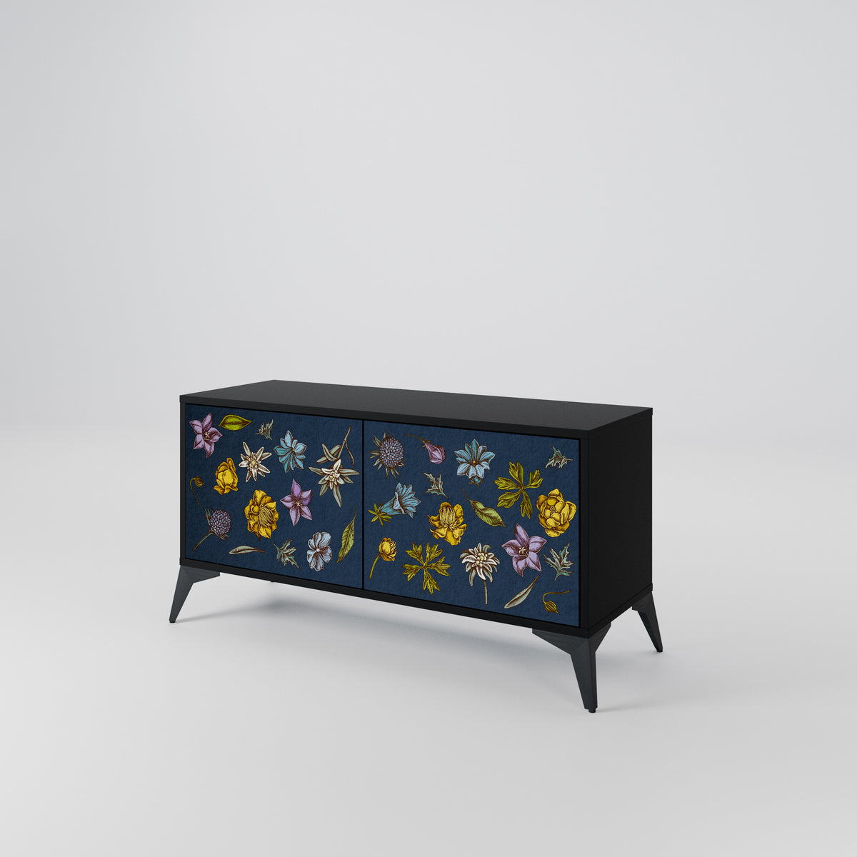 FLOWERS ON NAVY BLUE Kompaktní dvoudveřový TV stolek