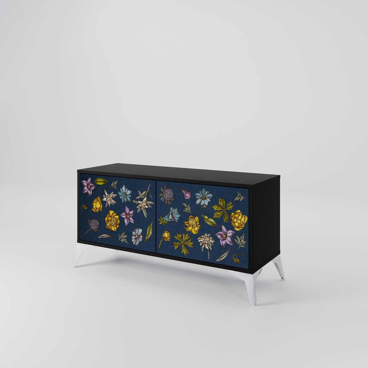 FLOWERS ON NAVY BLUE Kompaktní dvoudveřový TV stolek