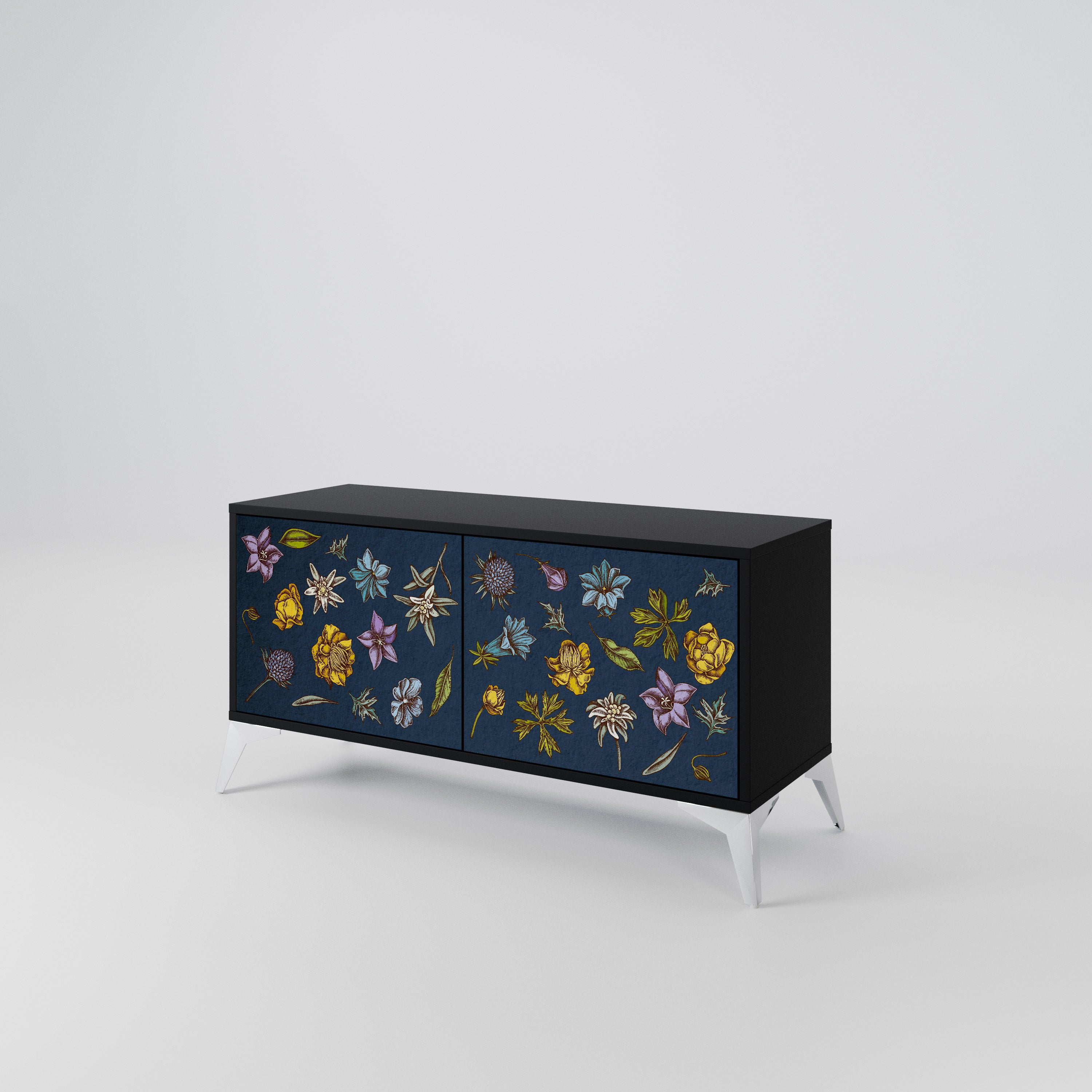 FLOWERS ON NAVY BLUE Compact 2-Door TV Cabinet