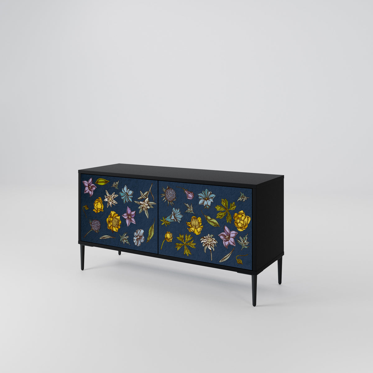 FLOWERS ON NAVY BLUE Kompaktní dvoudveřový TV stolek