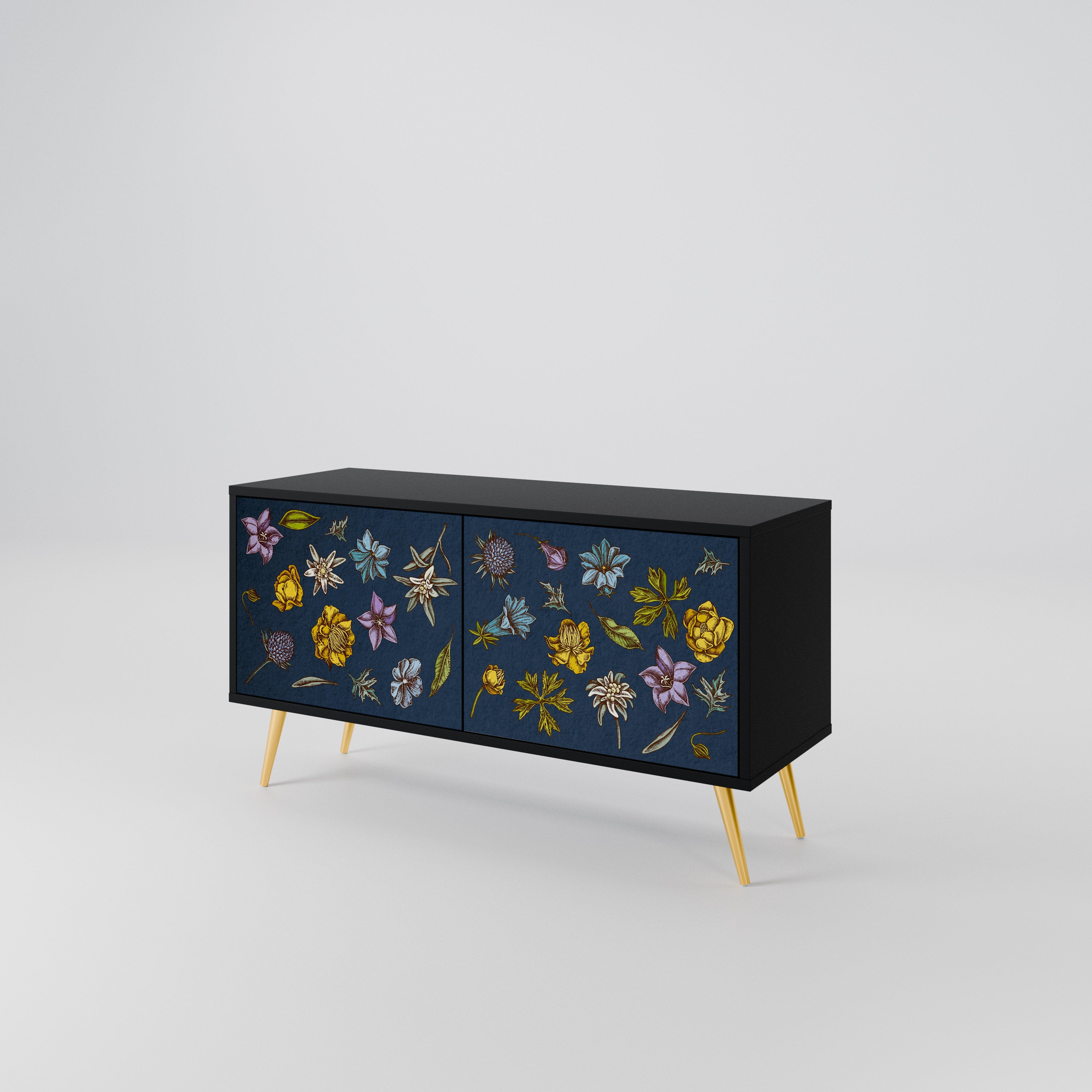 FLOWERS ON NAVY BLUE Compact 2-Door TV Cabinet