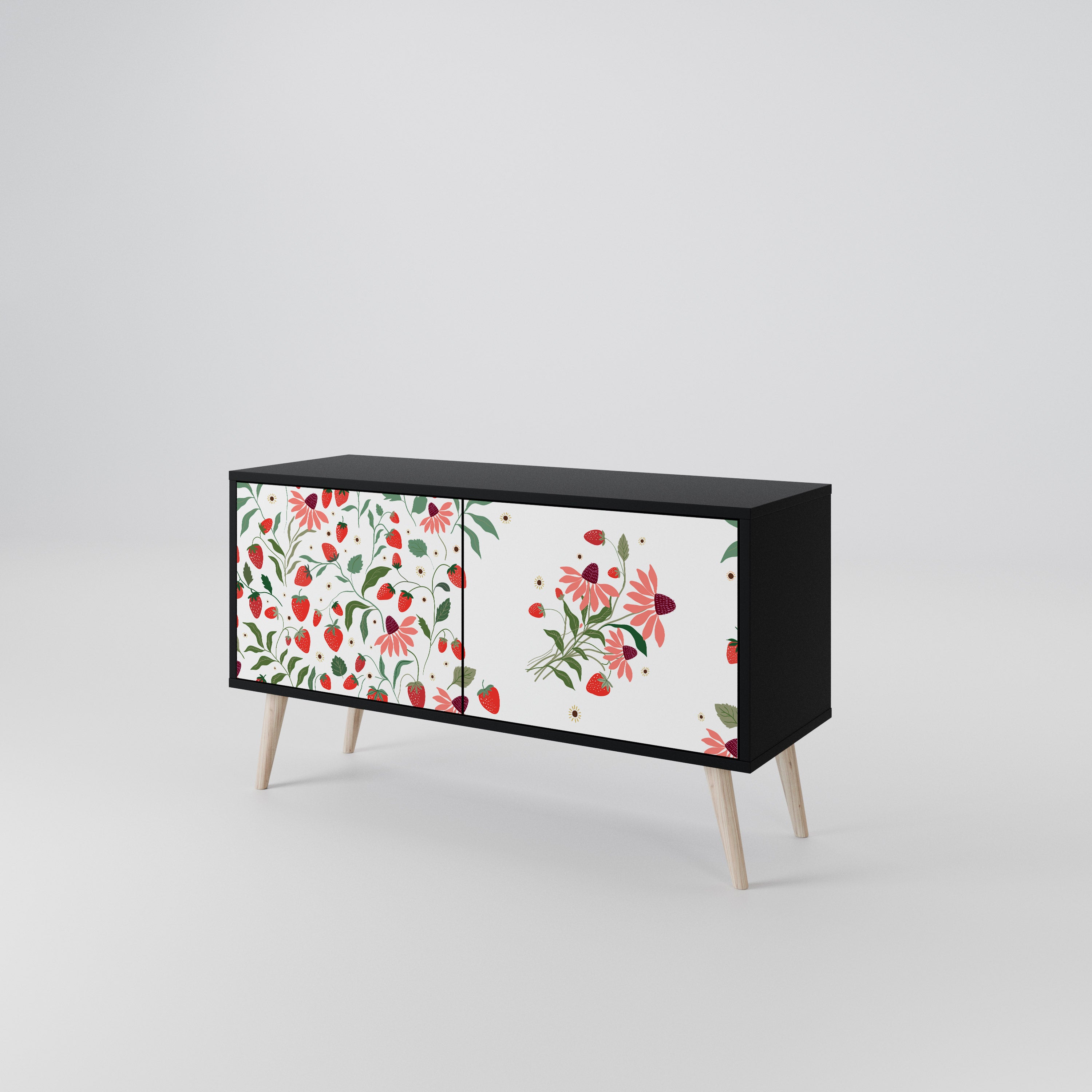FLOWERS AND STRAWBERRIES Compact 2-Door TV Cabinet