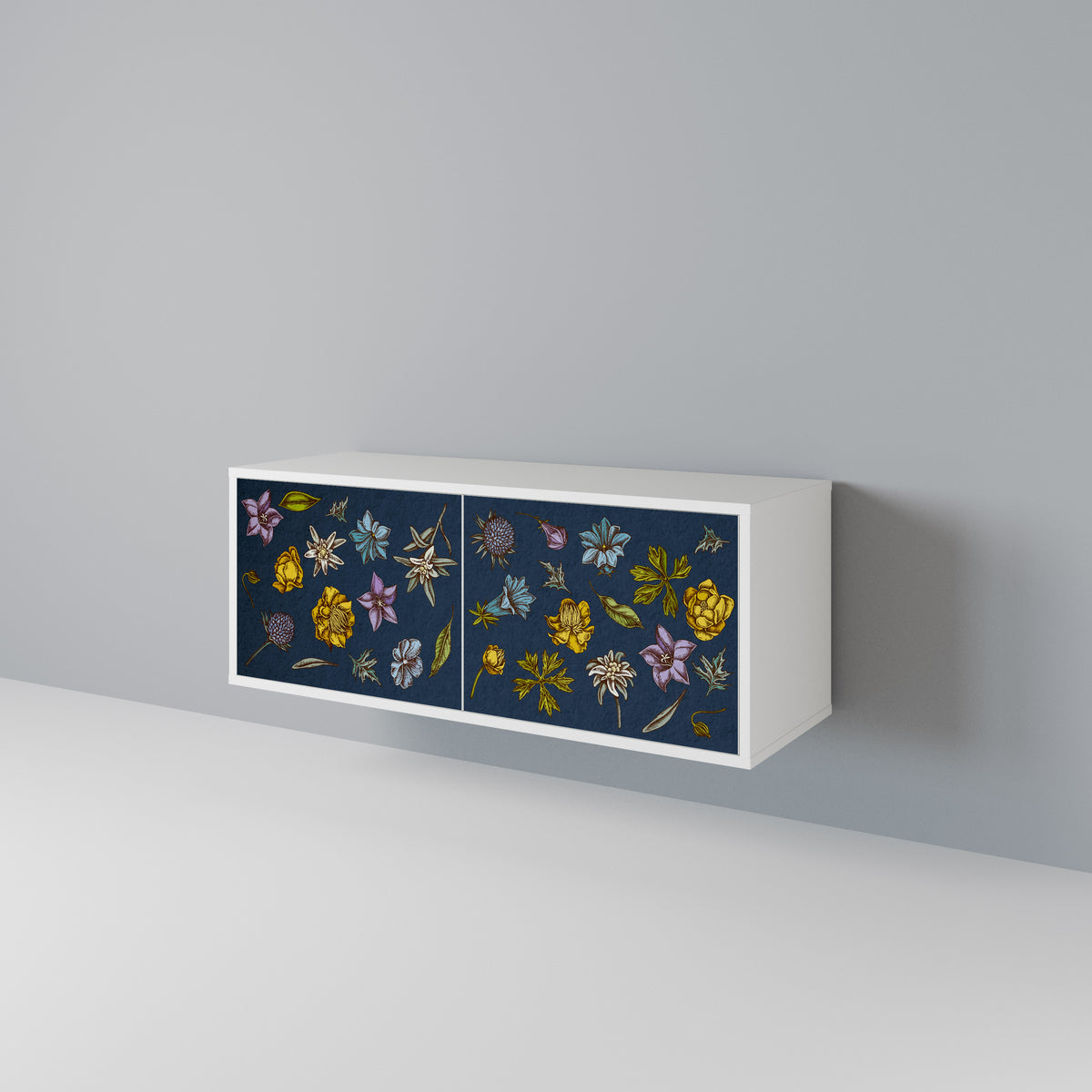 FLOWERS ON NAVY BLUE Kompaktní dvoudveřový TV stolek