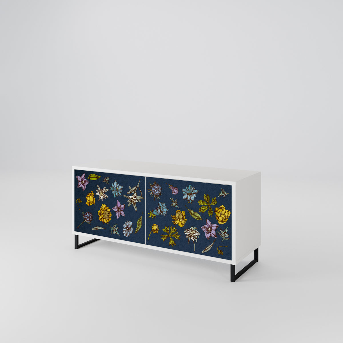 FLOWERS ON NAVY BLUE Kompaktní dvoudveřový TV stolek