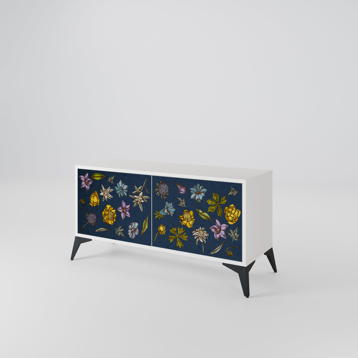 FLOWERS ON NAVY BLUE Kompaktní dvoudveřový TV stolek