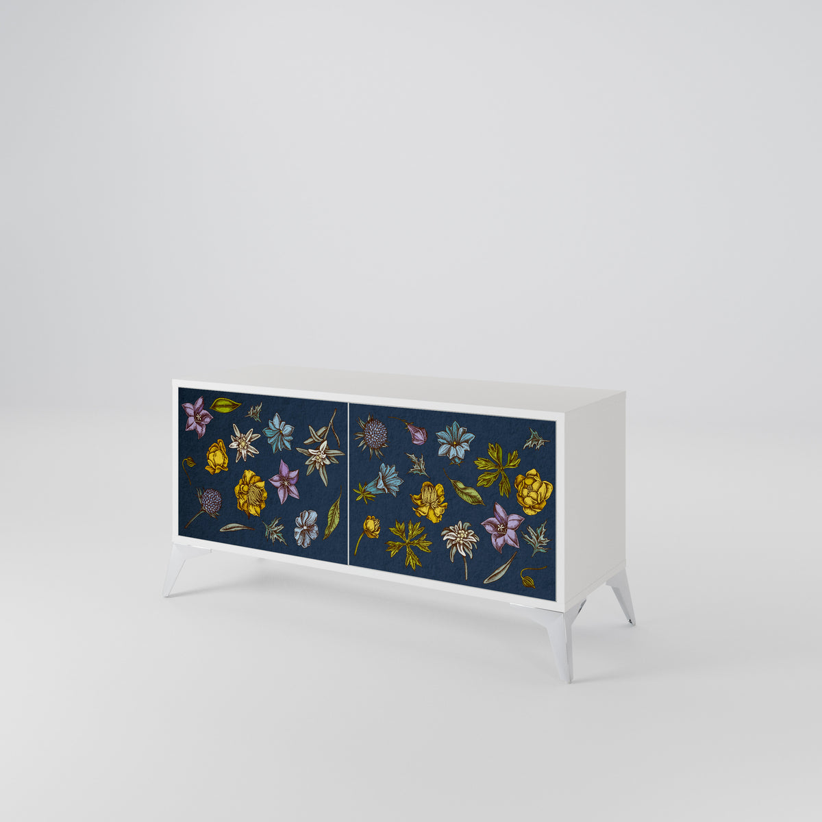 FLOWERS ON NAVY BLUE Kompaktní dvoudveřový TV stolek