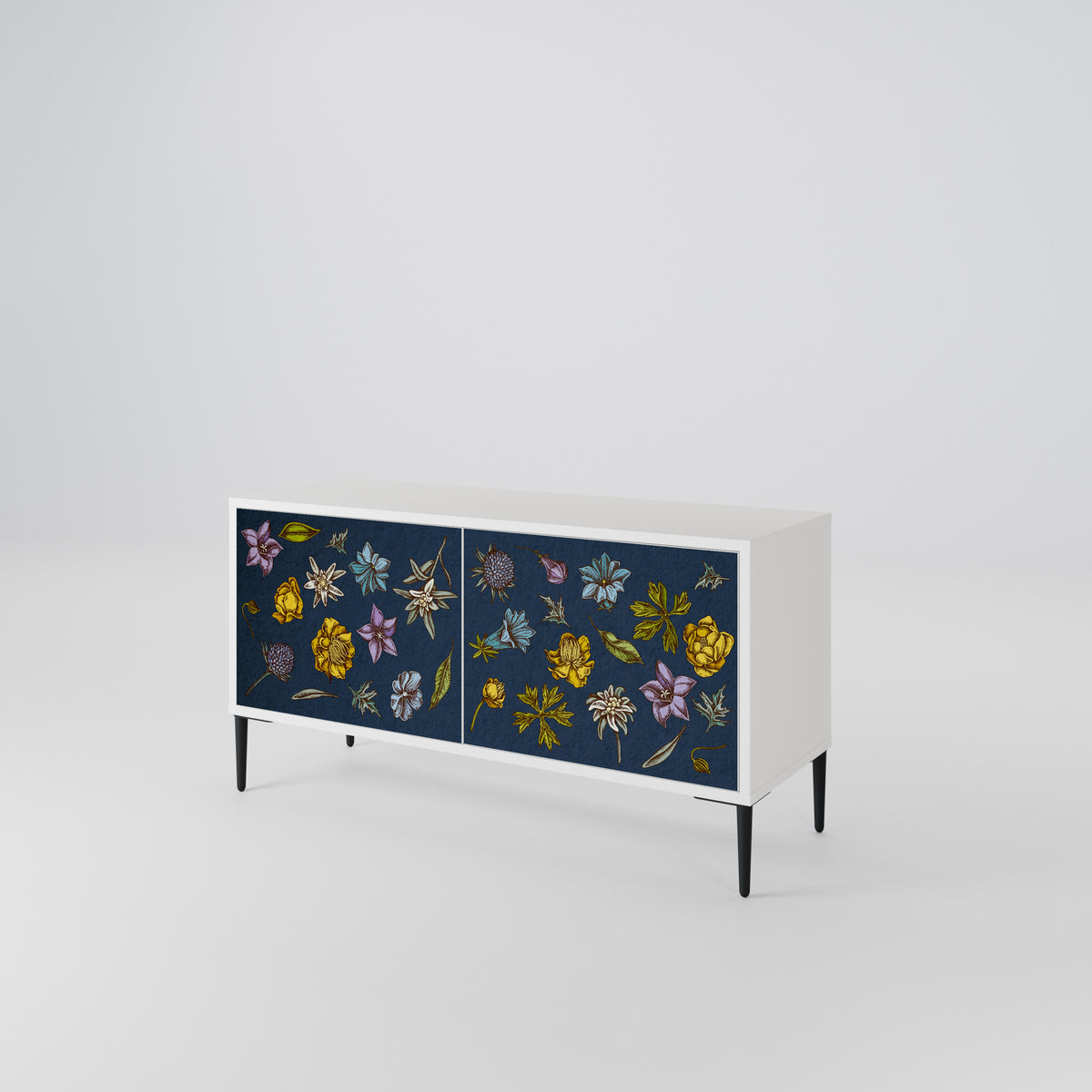 FLOWERS ON NAVY BLUE Kompaktní dvoudveřový TV stolek