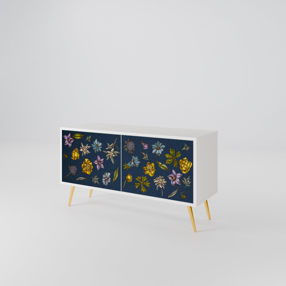 FLOWERS ON NAVY BLUE Kompaktní dvoudveřový TV stolek