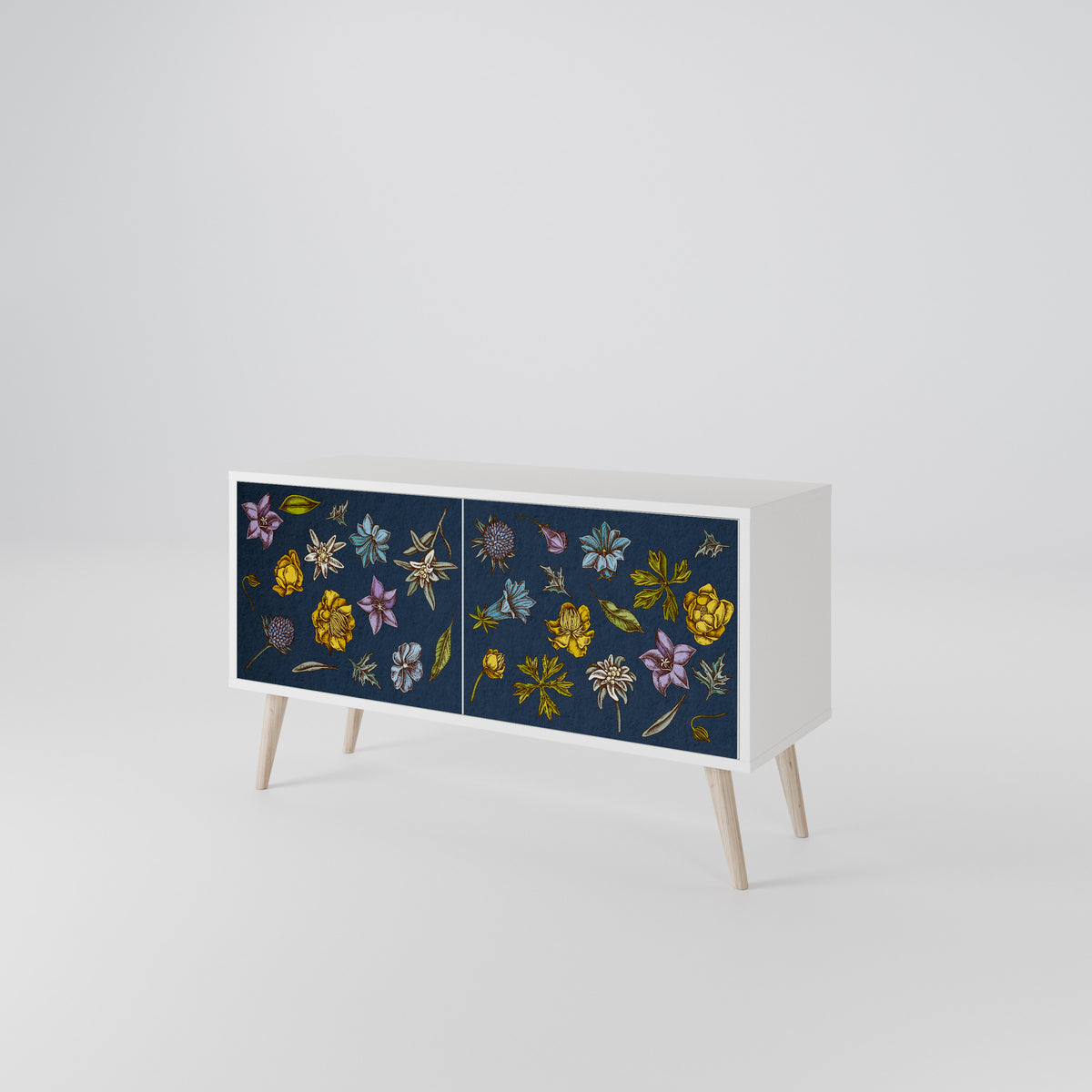FLOWERS ON NAVY BLUE Kompaktní dvoudveřový TV stolek
