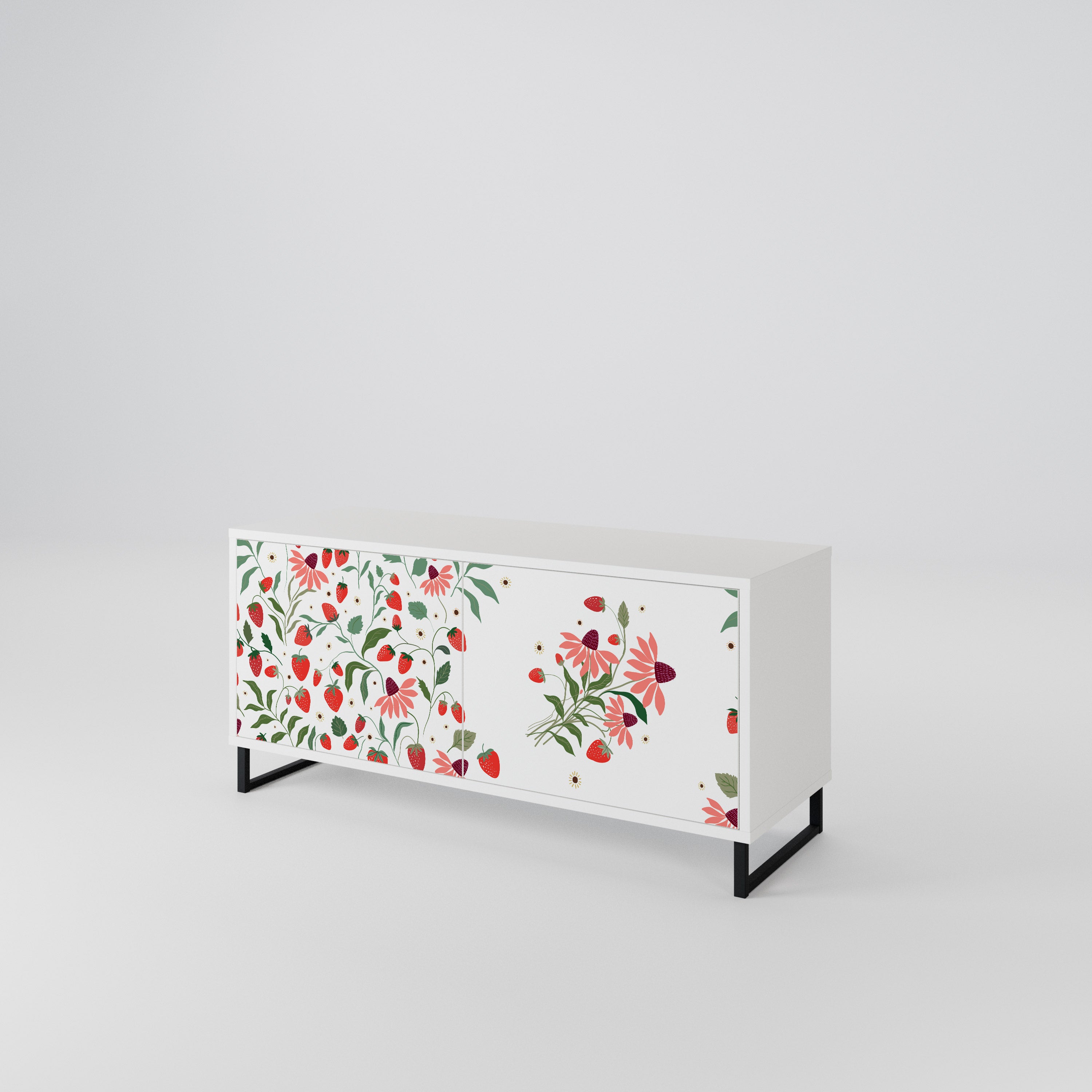 FLOWERS AND STRAWBERRIES Kompaktní dvoudveřový TV stolek