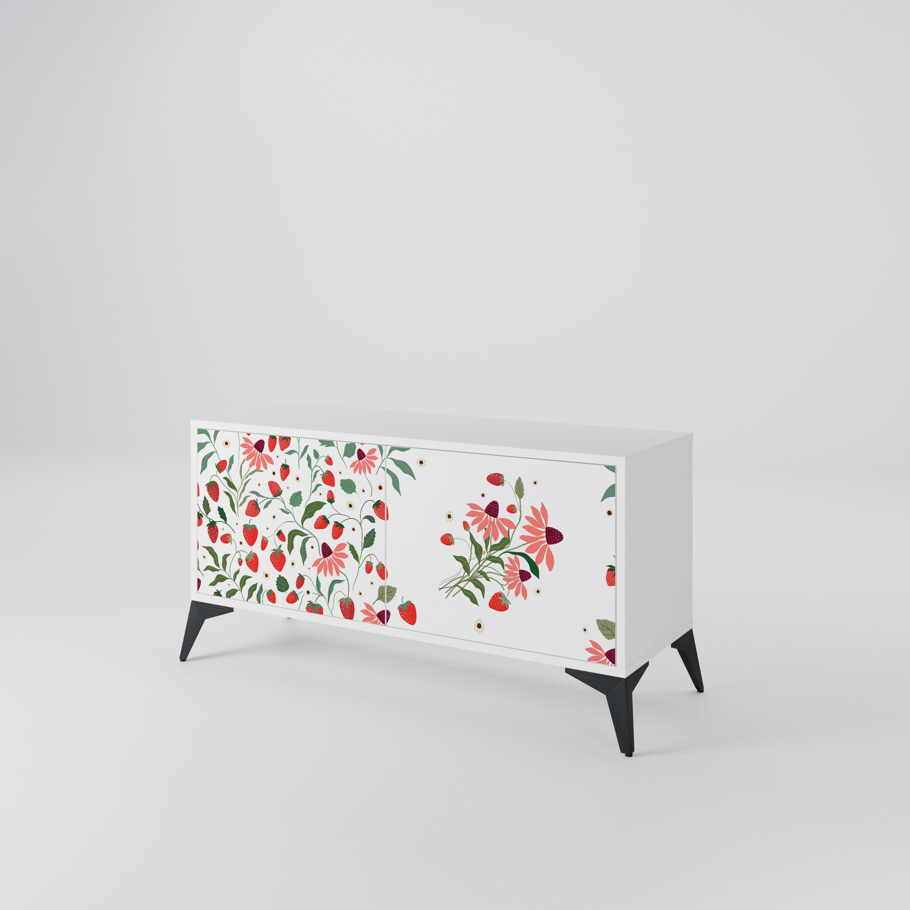 FLOWERS AND STRAWBERRIES Kompaktní dvoudveřový TV stolek